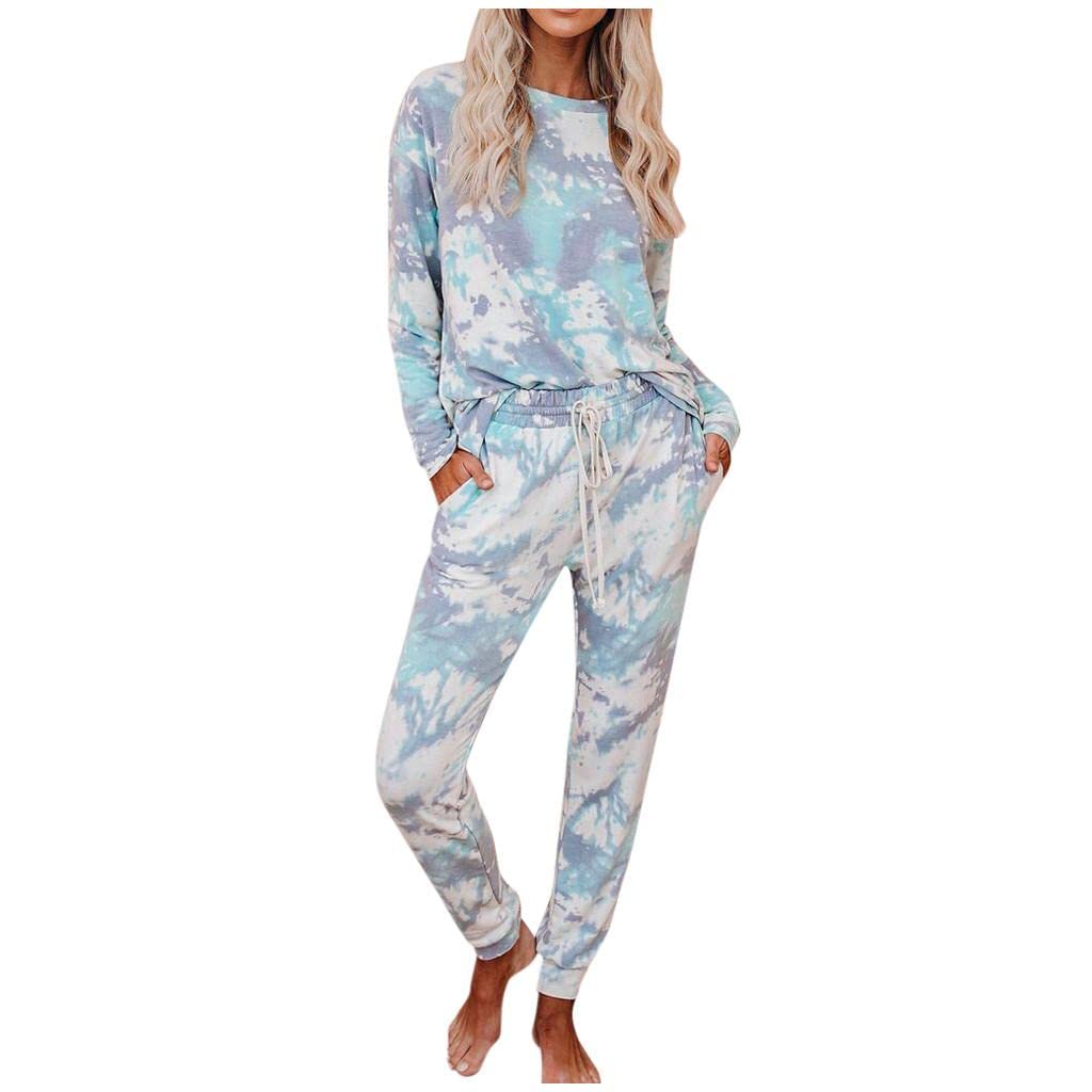 Women's 2-Piece Casual Sweatsuit Set - Long Sleeve Tie Dye Shirt & Lounge Jogger Pants | Comfy Pajama Outfit for Home, Yoga & Relaxation