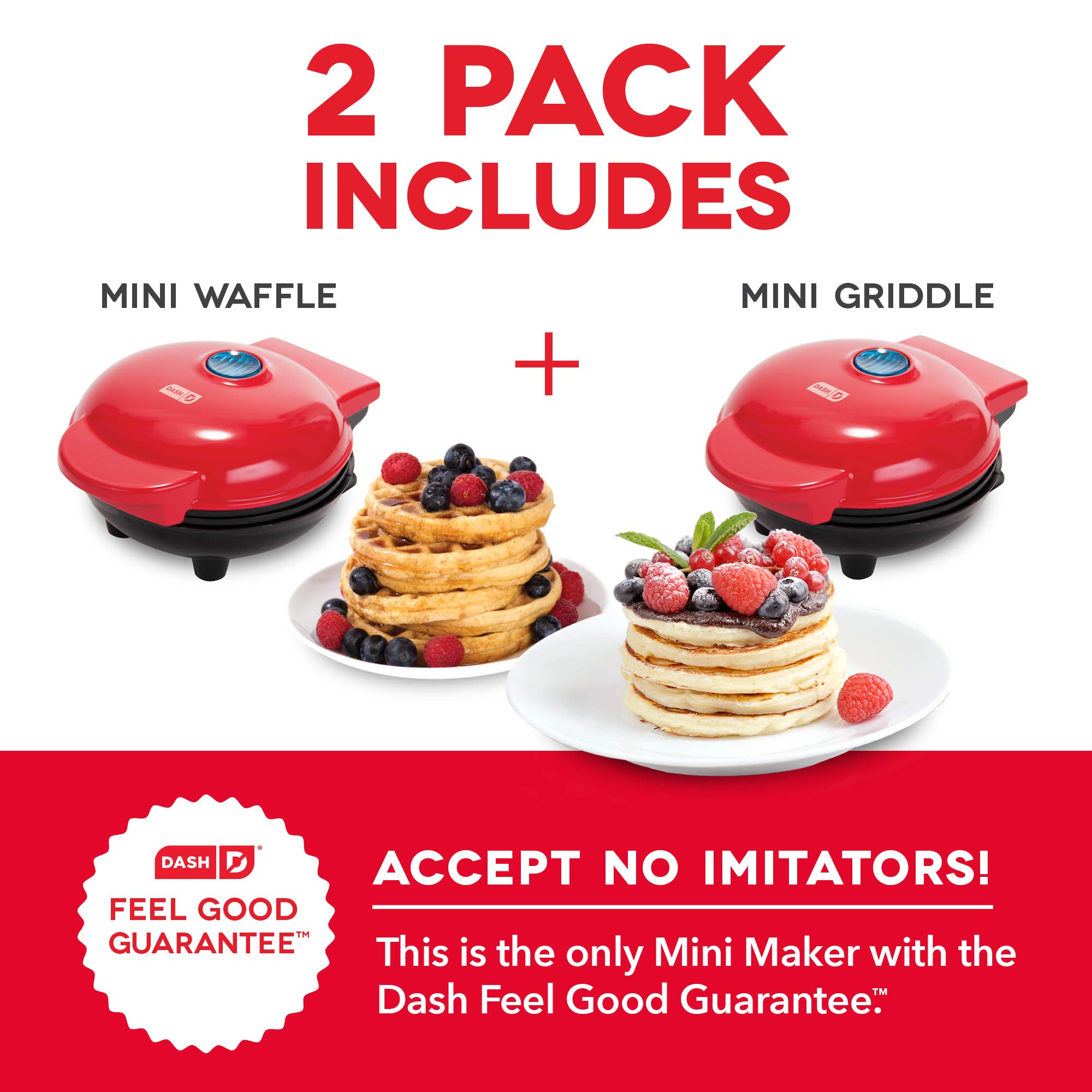 DASH Mini Maker Waffle Iron & Griddle Combo Set - 2-in-1 Breakfast Appliance for Waffles & Pancakes - Compact Red Waffle Maker Perfect for Small Kitchens, Dorms & RV Cooking