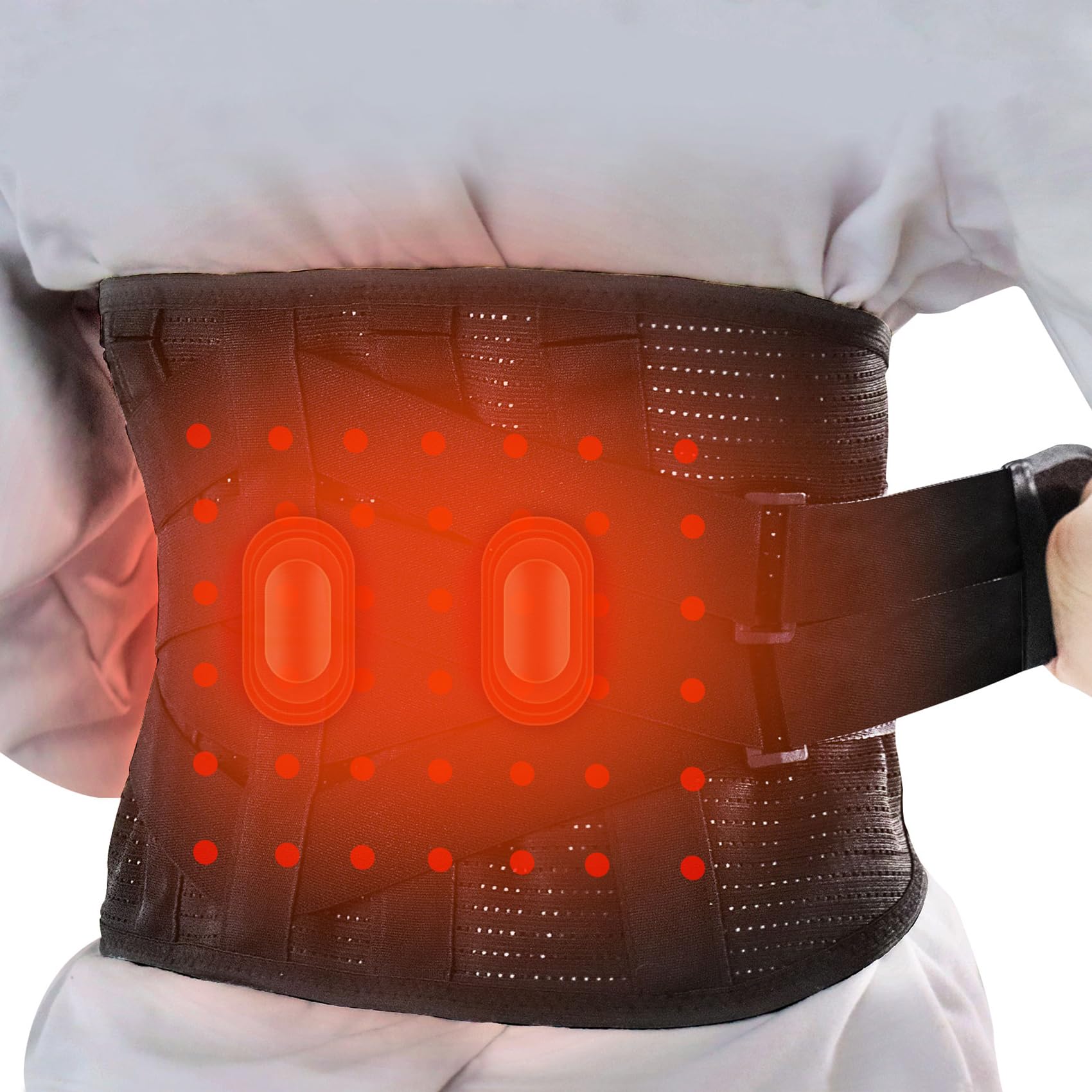 Rechargeable Heated Back Brace for Lower Back Pain Relief - Breathable Lumbar Support Belt with Heating Pad for Herniated Disc & Sciatica - Adjustable Back Support for Men & Women (XL) - Perfect for Office Work, Driving & Post-Surgery Recovery