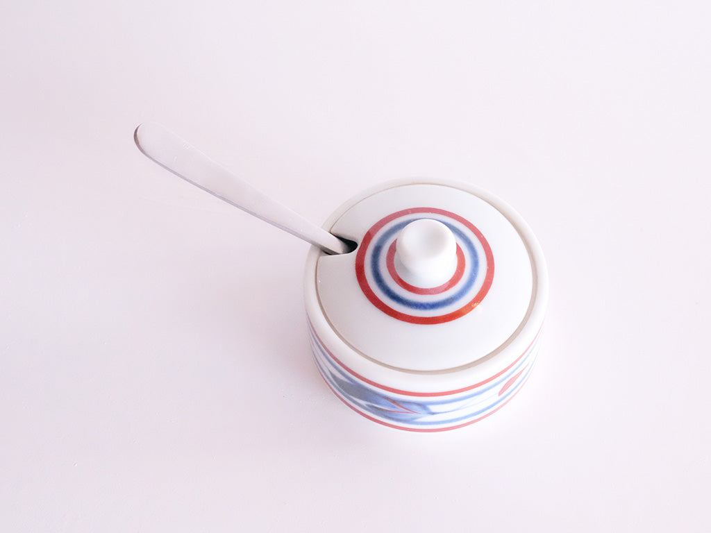Baizan Gama Small Red Line and Mitsuba Patterned Ceramic Pot - Handcrafted Japanese Tea Pot for Matcha, Sencha & Traditional Tea Ceremonies