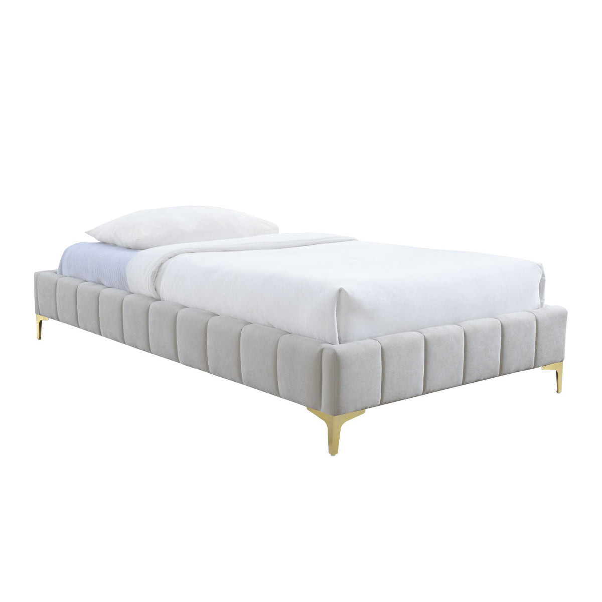 Georgia Fabric King Single Bed Frame - Sturdy & Stylish Platform Bed with Wooden Slats for Home, Bedroom, Guest Room, Dorm - Easy Assembly & Modern Design