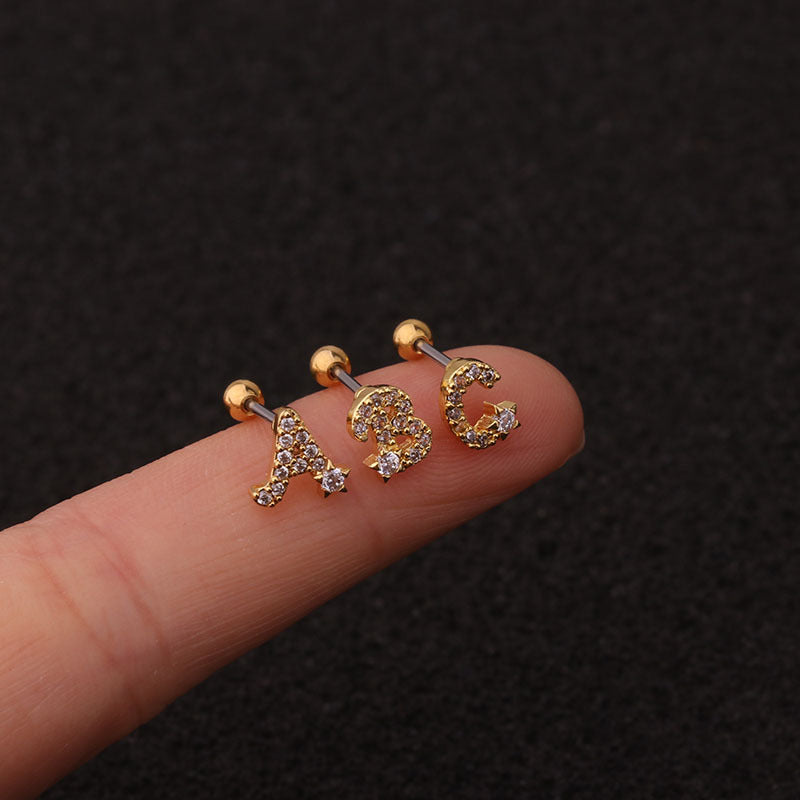 20G Letter Cartilage Stud Earrings - Initial Alphabet Earrings for Women | HSPJ207 | Perfect for Gifts, Birthdays & Everyday Fashion Accessories