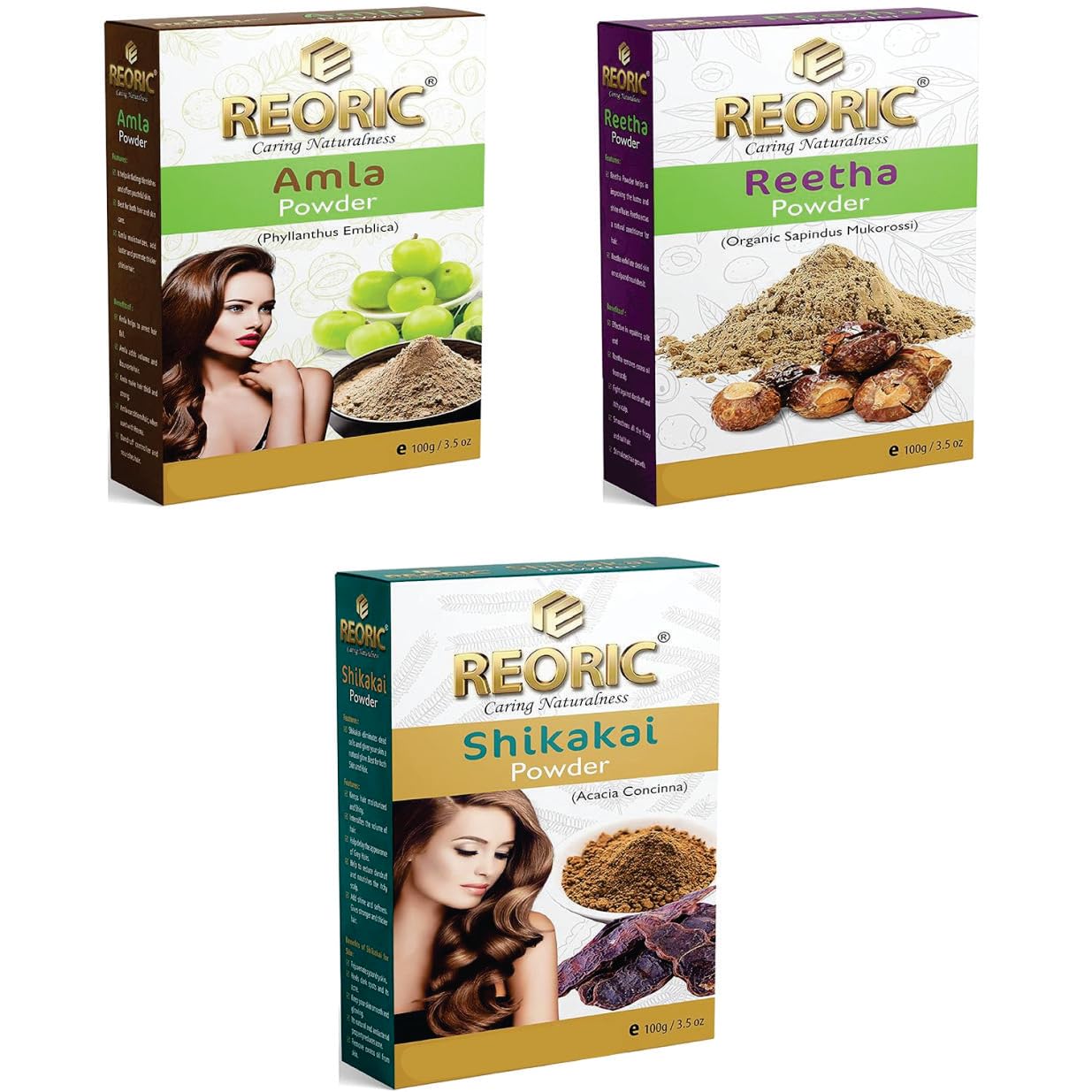 Reoric Reetha Amla Hibiscus Powder for Hair Growth - 300g (Pack of 3) | Natural Shikakai, Soap Nuts & Indian Gooseberry Powder | Herbal Hair Care for Dandruff, Dry Scalp & Shine | Perfect for DIY Shampoo, Hair Masks & Ayurvedic Treatments