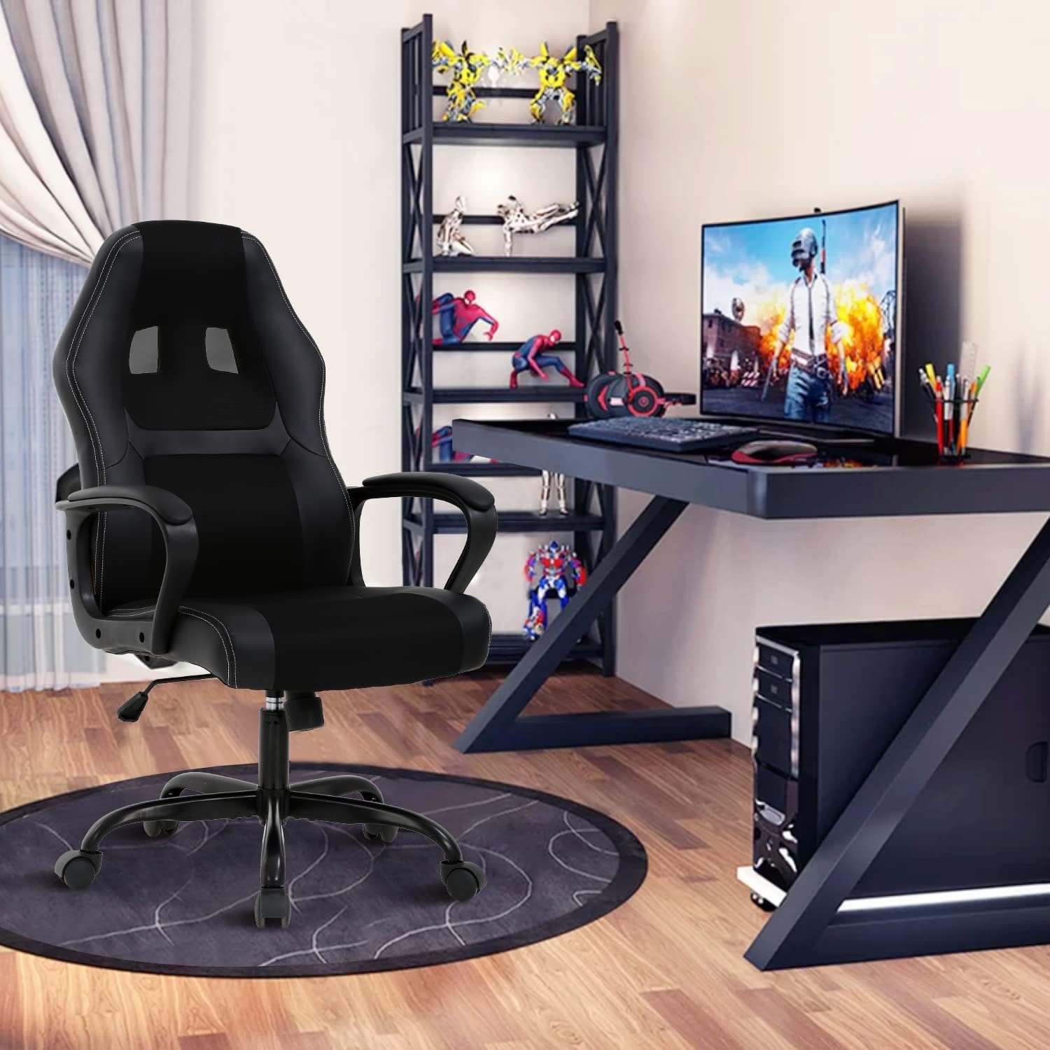 Premium Ergonomic Gaming Chair - High Back PU Leather Racing Style Office Chair with Adjustable Lumbar Support & Headrest - Comfortable Swivel Computer Desk Chair for Home Office, Gaming Room & Esports Setup