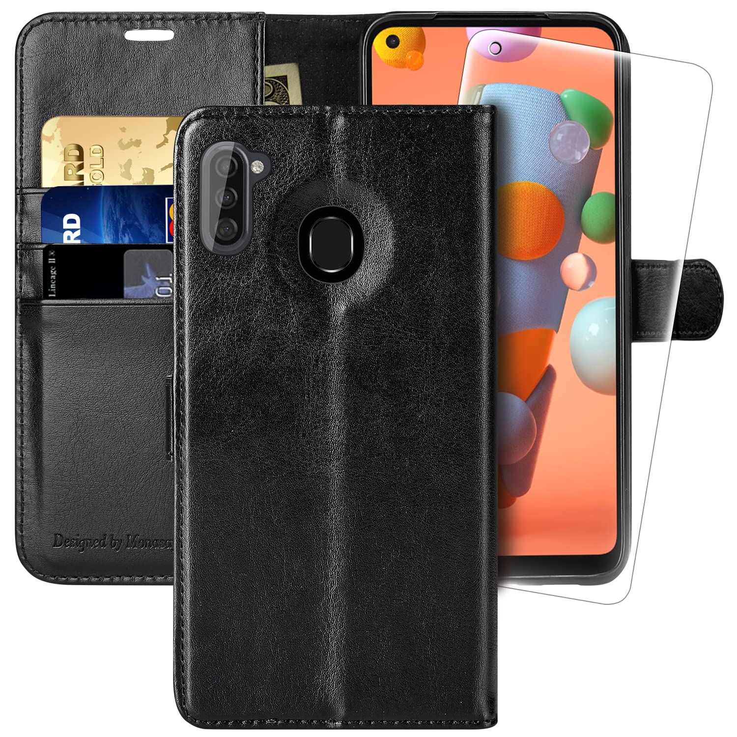 Premium Galaxy A11 Wallet Case with RFID Blocking & Screen Protector – 6.4 Inch Flip Folio Leather Phone Cover with Card Slots for Samsung Galaxy A11 – Perfect for Daily Commute, Travel & Hands-Free Convenience