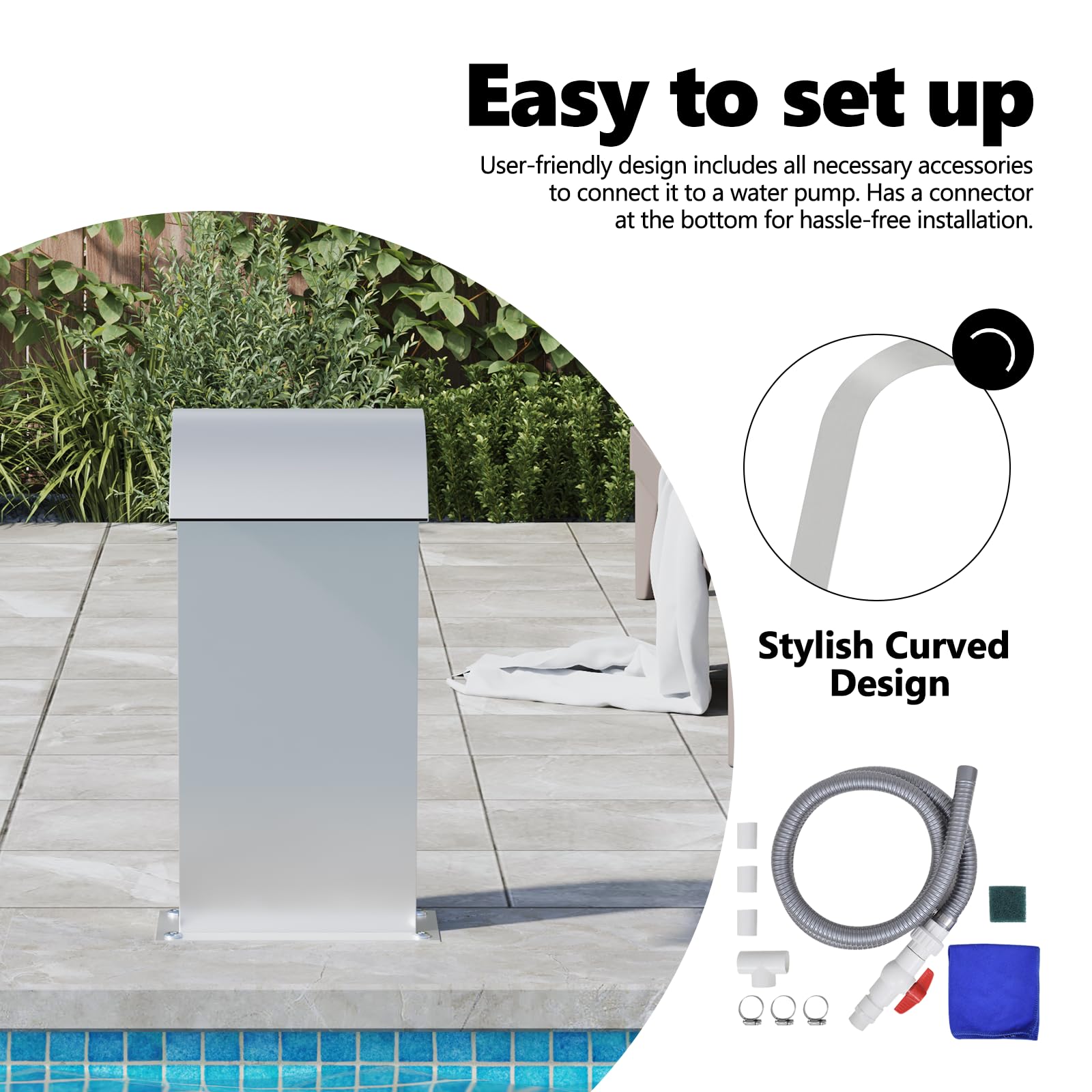 Stainless Steel 304 Pool Fountain - Chlorine Resistant Water Feature with Even Flow, Easy Install for Ponds, Pools & Gardens | 12.2x6.5x23.6 Inches | Perfect for Backyard Decor, Water Aeration & Relaxing Outdoor Spaces