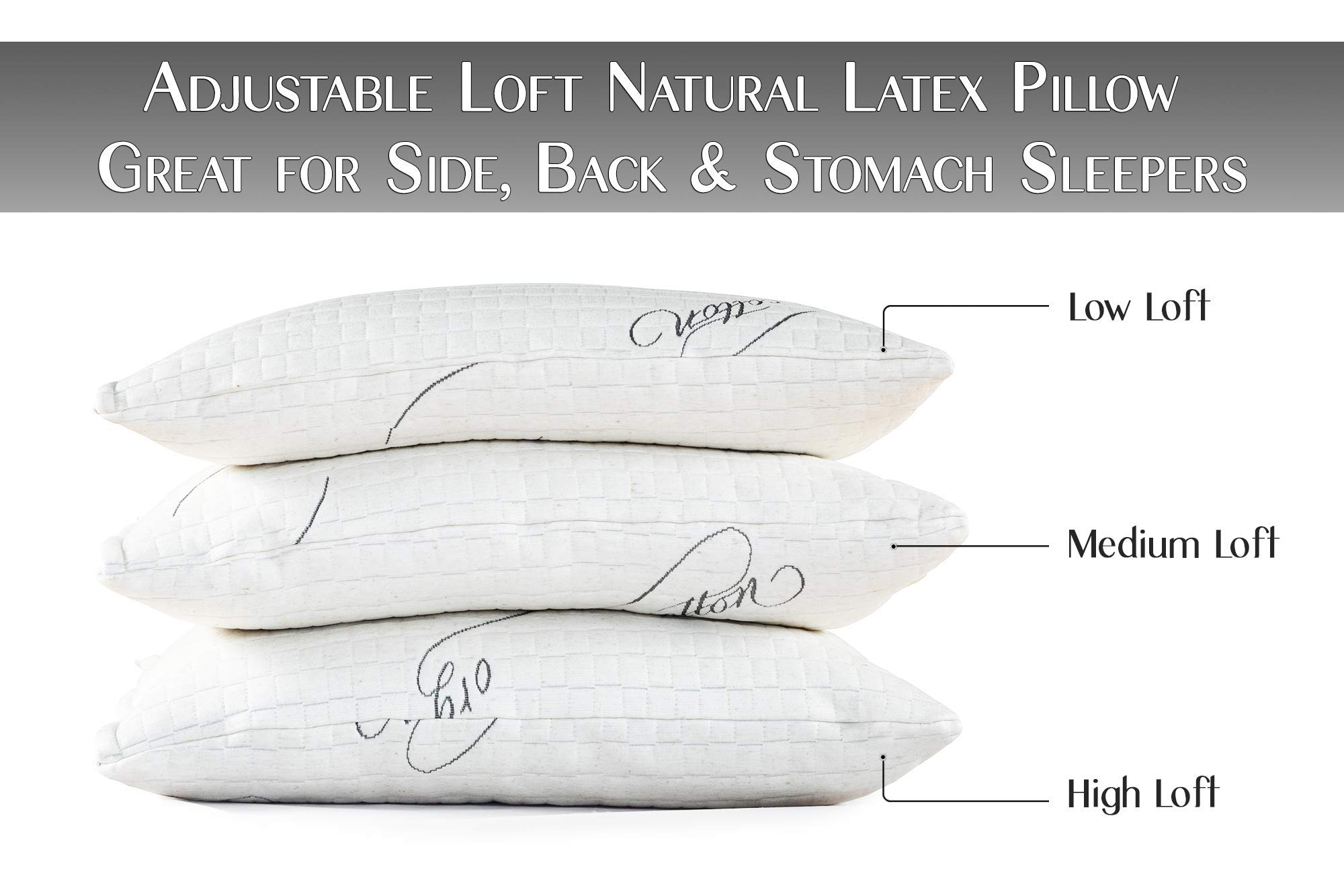 Natural Talalay Latex Pillow for Back & Neck Support - Adjustable Loft, Washable Cover, Handmade in USA - King Size Luxury Sleeping Pillow for Side, Back & Stomach Sleepers | Perfect for Home, Hotel & Travel Use