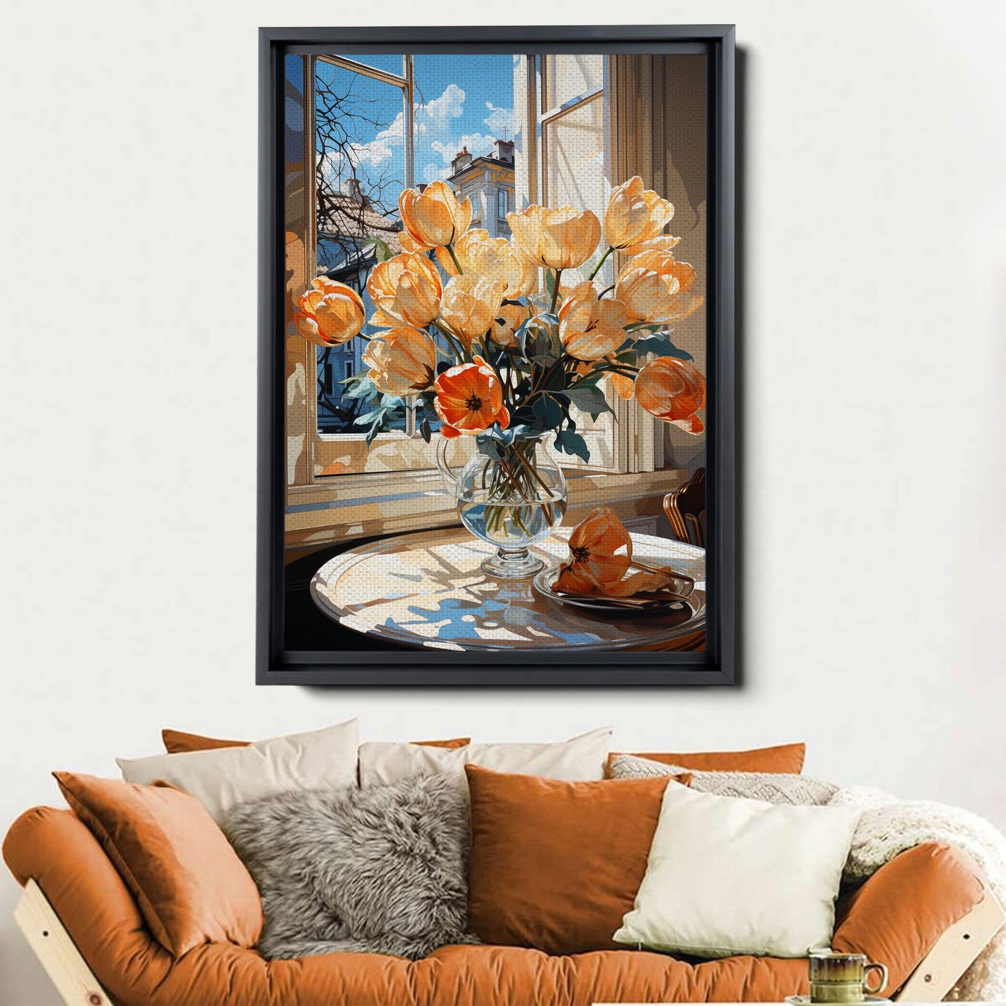 Signed 'Tulips' Abstract Modern Ceramic Vase Art - Gouache & Giclee Print on Premium Paper - Unframed Wall Decor for Living Room, Bedroom & Office
