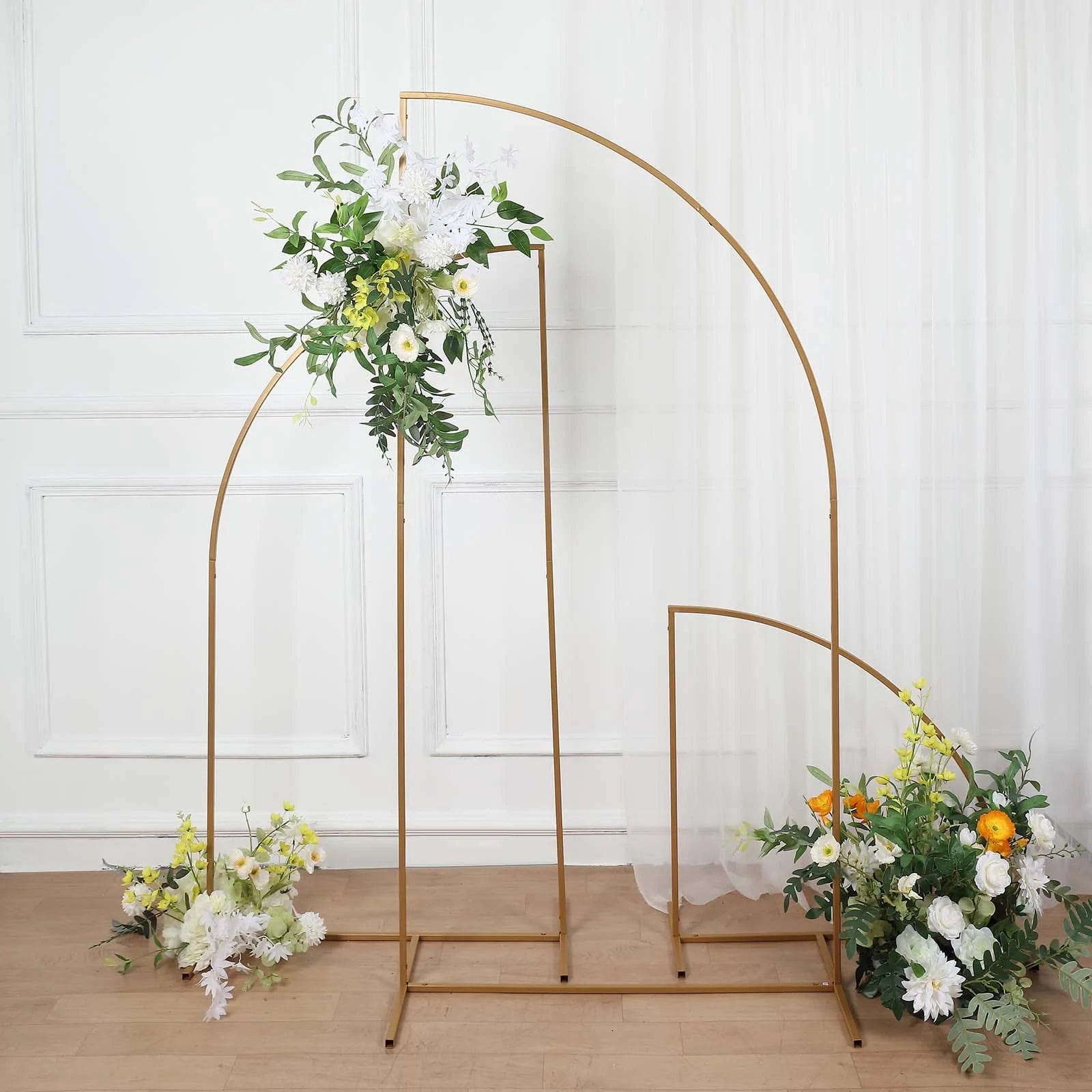 Half Moon Metal Floral Display Frame - Gold Wedding Arch Backdrop Stand for Outdoor Ceremonies, Photo Shoots & Garden Decor