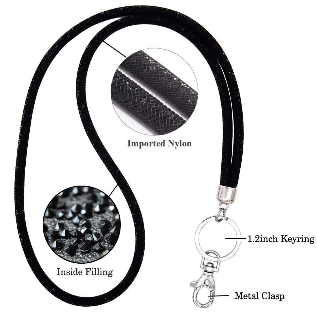 3 Pack Bling Lanyards for ID Badge & Keys - Women's Necklace Style (Black/Blue/Purple) for Work & Events