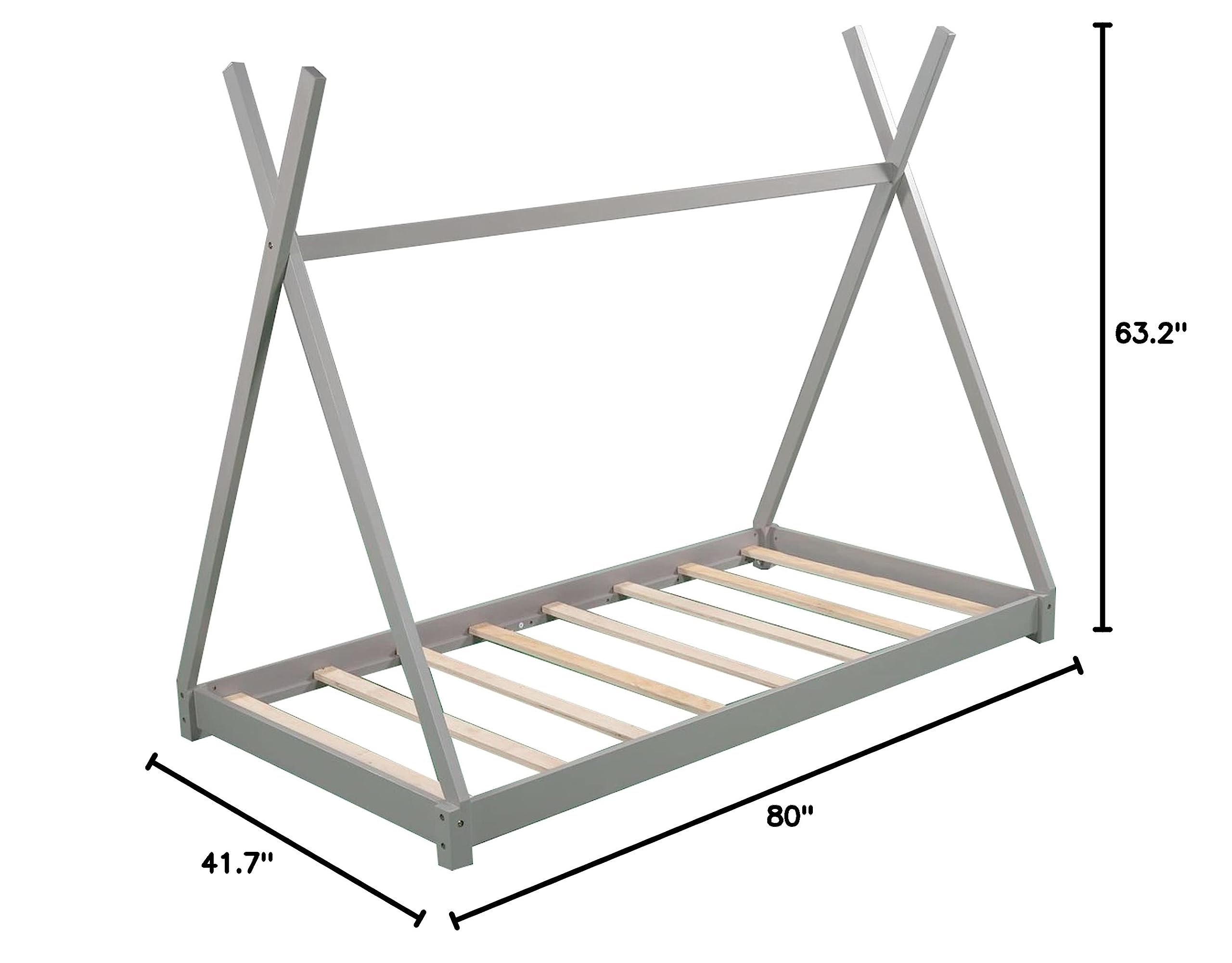 **Merax Twin Size Kids Teepee Tent Bed - Wooden Playhouse Bed for Boys & Girls, No Box Spring Needed, Grey - Perfect for Bedrooms, Playrooms & Indoor Camping Adventures**