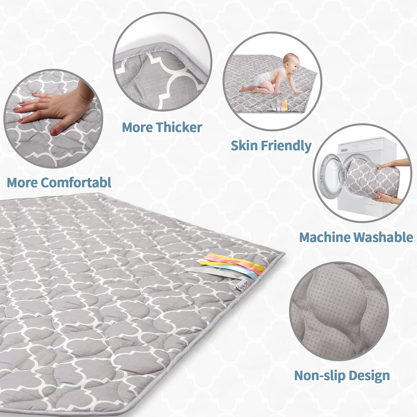 Hexagonal Baby Play Mat 59 Inch - Non-Slip Kids Play Yard Mat for POP N GO & California Beach Co Playpens | Portable with Carry Bag | Visual Stimulation Toy for Infants & Toddlers | Perfect for Indoor Playrooms, Daycare Centers & Outdoor Picnics
