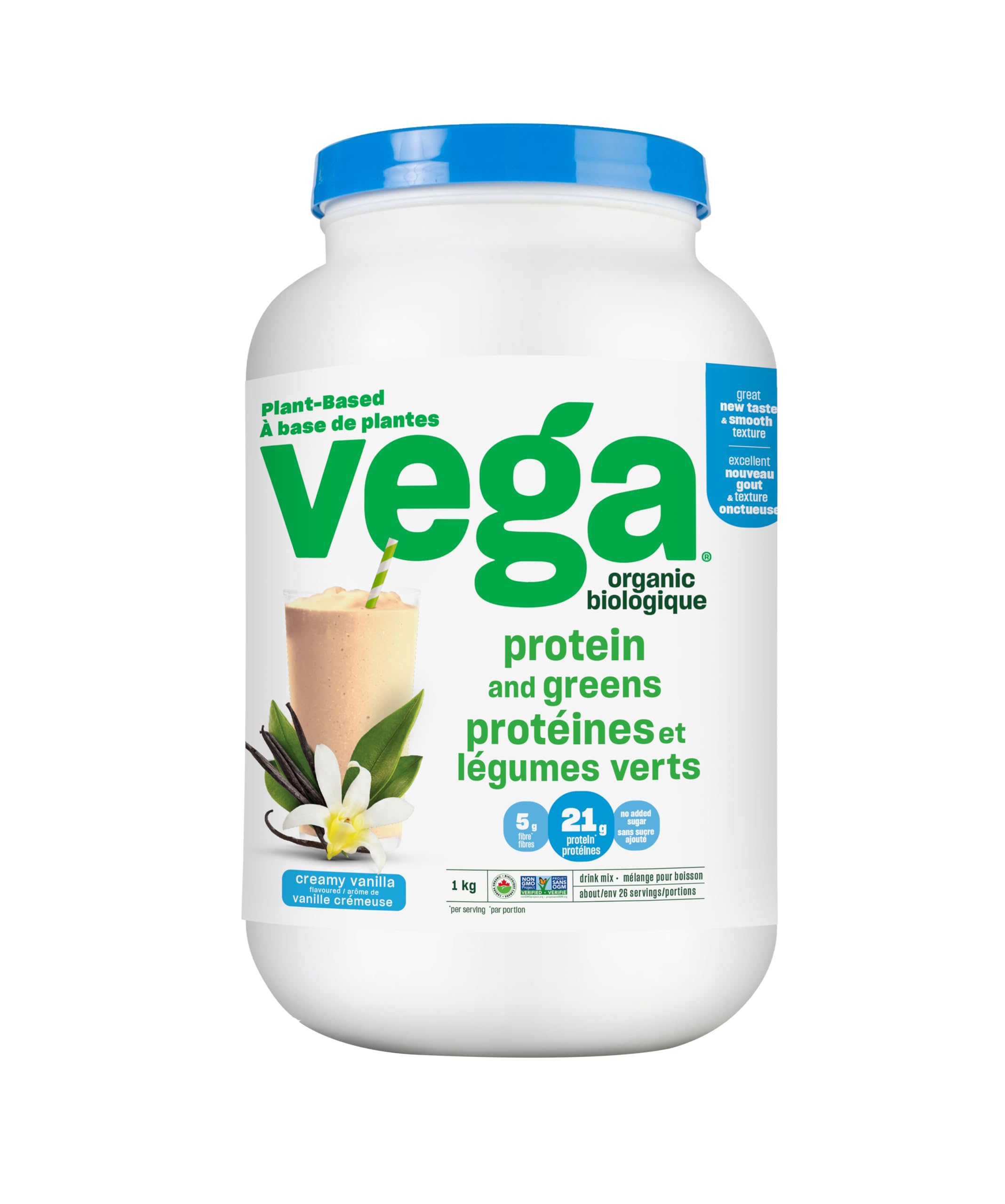 Vega Organic Plant-Based Protein Powder with Greens - 1kg (35.3 oz) | Vegan, Gluten-Free, Non-GMO | Perfect for Smoothies, Shakes & Post-Workout Recovery