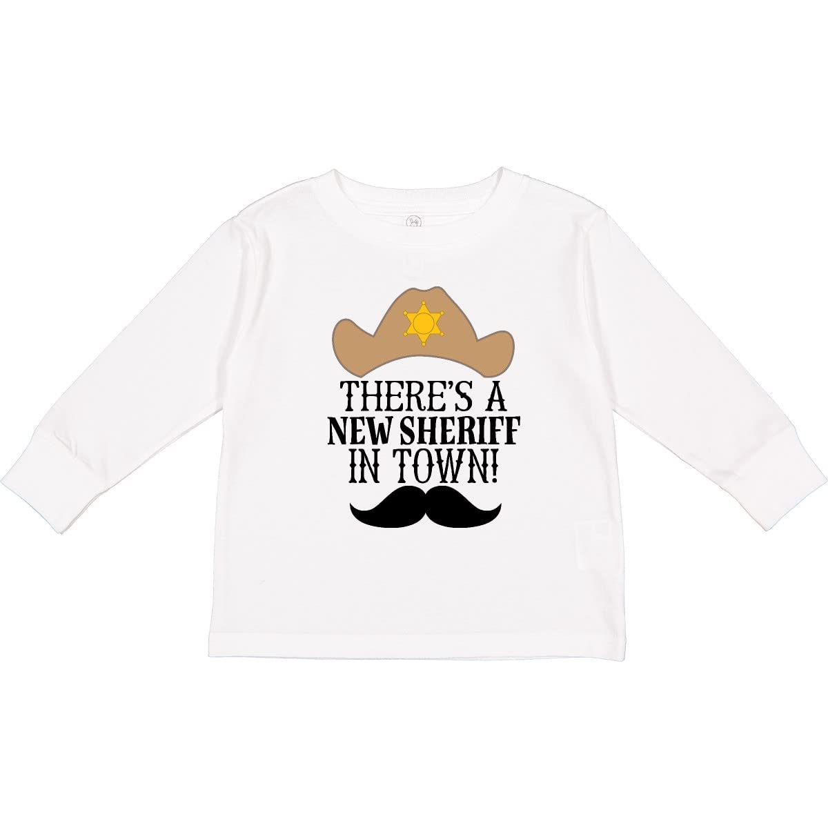 Inktastic New Sheriff in Town Boys Toddler Long Sleeve T-Shirt - Cute Western Sheriff Design for Kids, Soft Cotton Tee for Toddlers Ages 2-4 - Perfect for Cowboy Themed Parties, Western Dress Up & Everyday Play