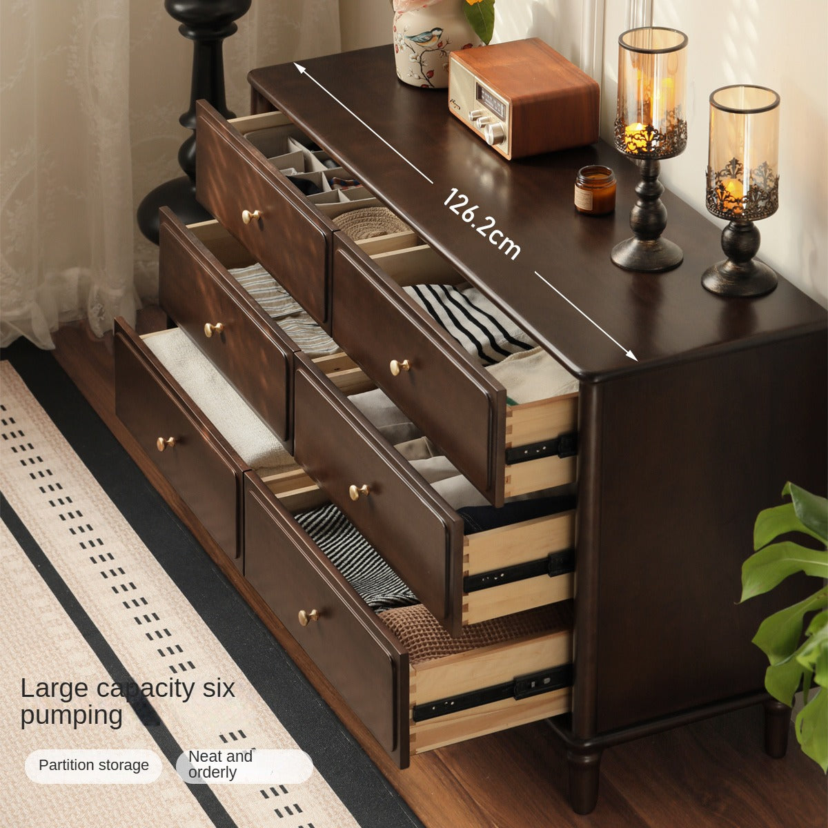 Vintage American Style Solid Poplar Wood Dresser - 5-Drawer Chest for Bedroom, Living Room & Home Office Storage