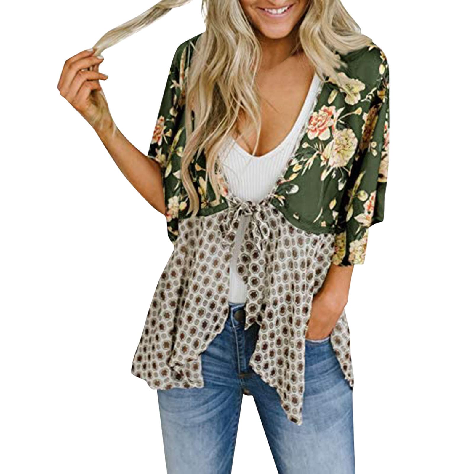 Women's Floral Chiffon Kimono Cardigan - Loose Beach Cover Up with Half Sleeves | Lightweight Summer Cape Top for Beachwear, Poolside, Vacation & Boho Fashion