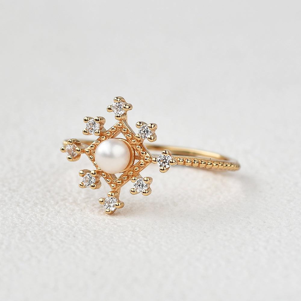 Vintage Inspired Akoya Pearl Yellow Gold Ring - Elegant Jewelry for Women, Perfect for Weddings, Anniversaries & Special Occasions