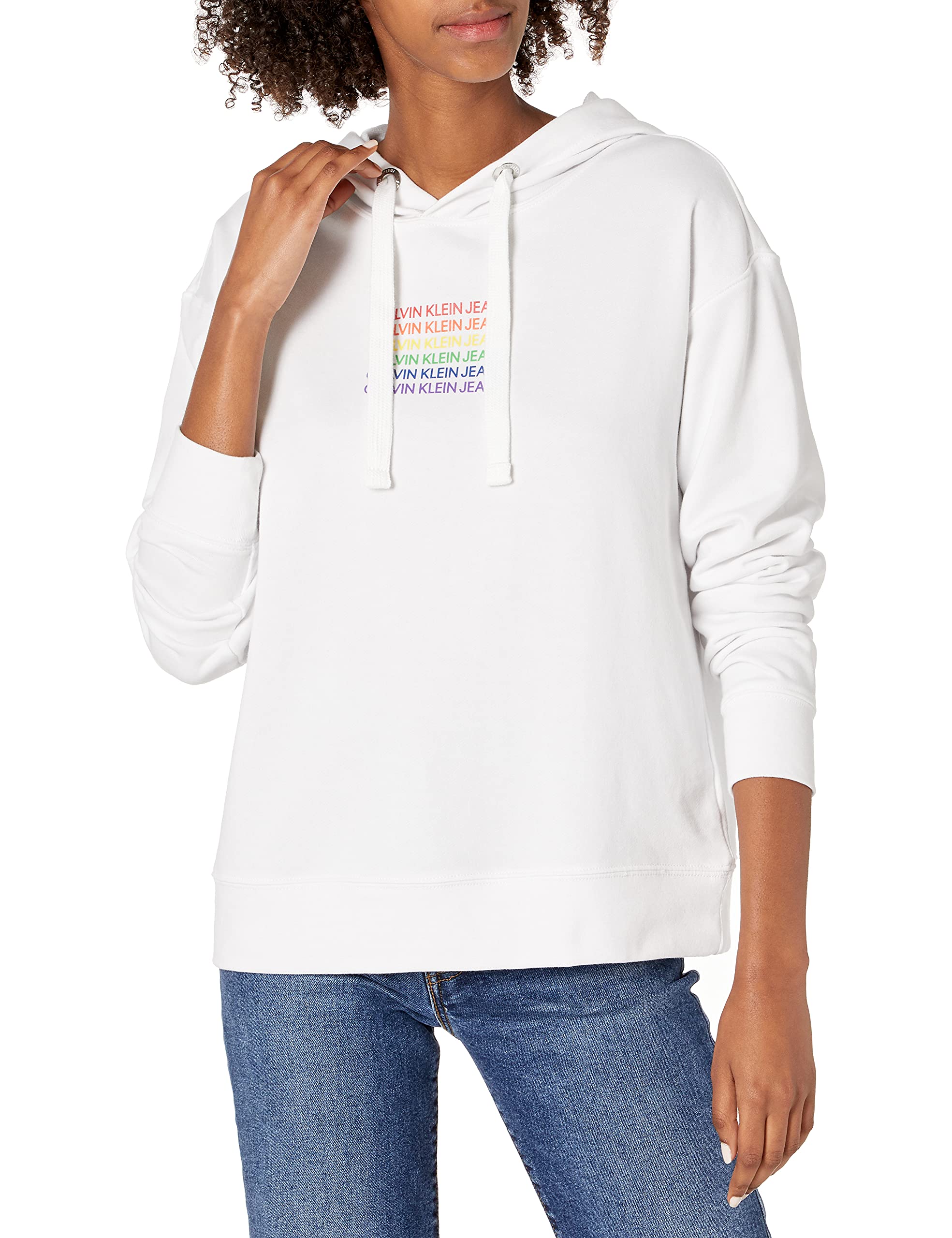 Calvin Klein Jeans Women's Long Sleeve Hoodie Sweatshirt - Soft Cotton Blend Pullover for Casual Wear, Lounge & Street Style Fashion