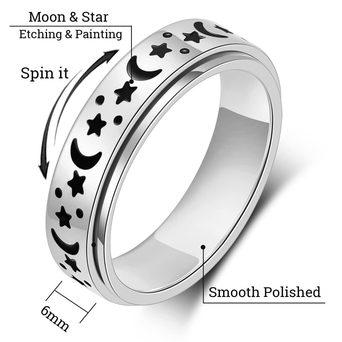 Stress Relief Fidget Spinner Ring for Adults - Anxiety Relief Toys for Women & Men, Spinner Sensory Ring for ADHD, OCD, Autism - Perfect for Office, Travel & Daily Anxiety Management