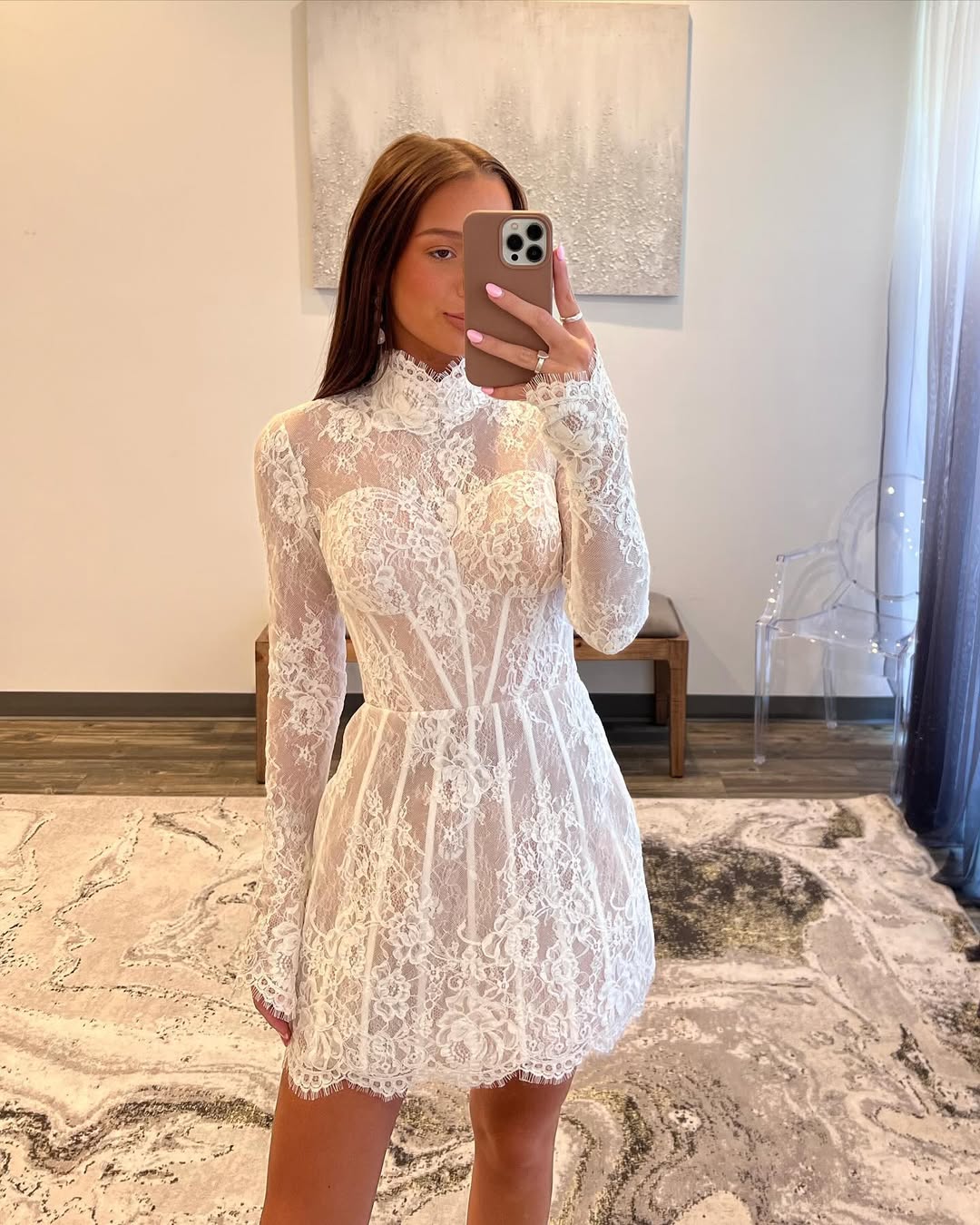 Elegant Long Sleeve Lace Wedding Dress - White Short Prom Gown J5540 | Perfect for Bridal Showers, Beach Weddings & Formal Evening Events