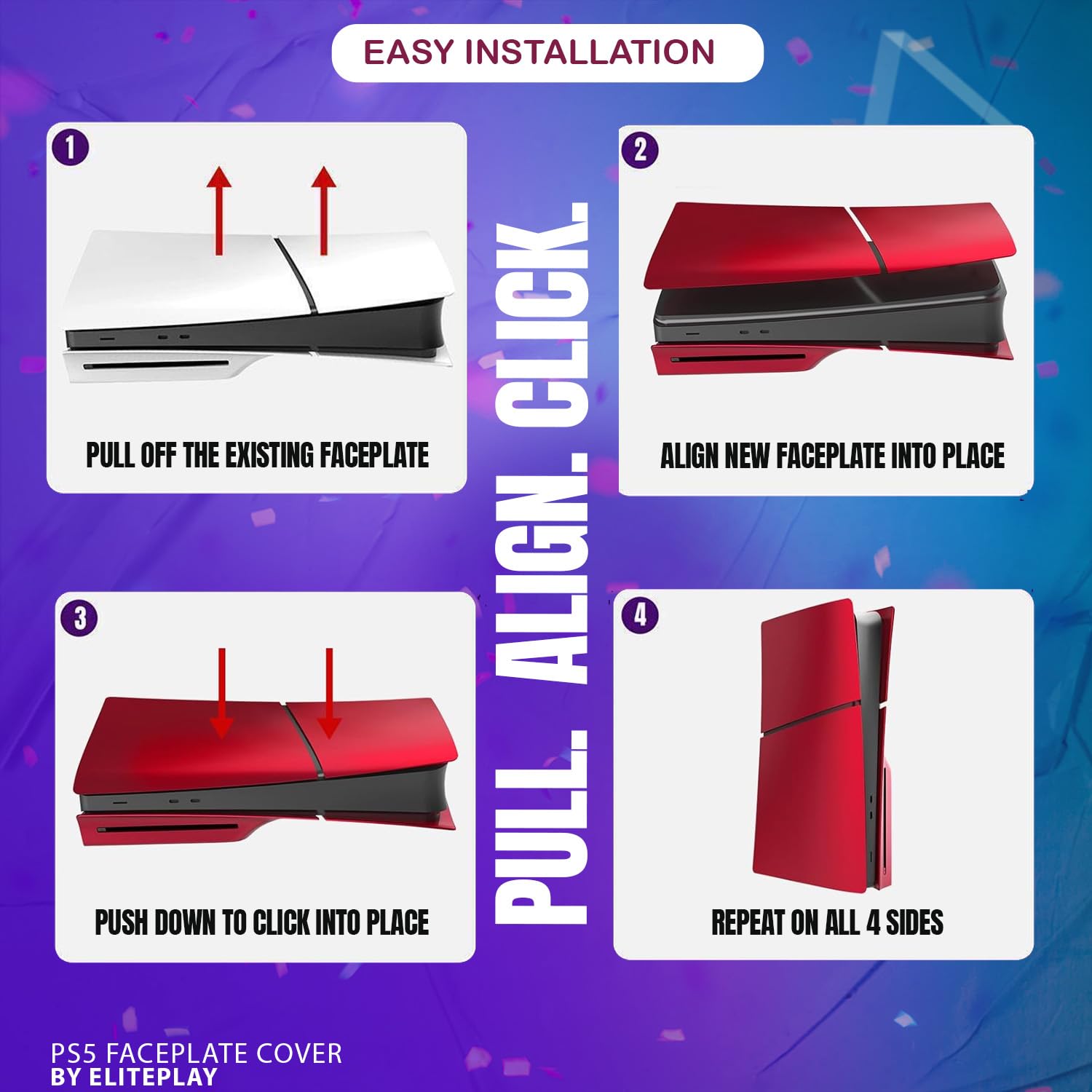 ElitePlay PS5 Slim Cover - Volcanic Red Protective Case for PS5 Disc Edition | Durable Gaming Accessories for Enhanced Console Protection | Perfect for Gaming Setups, Travel & Display