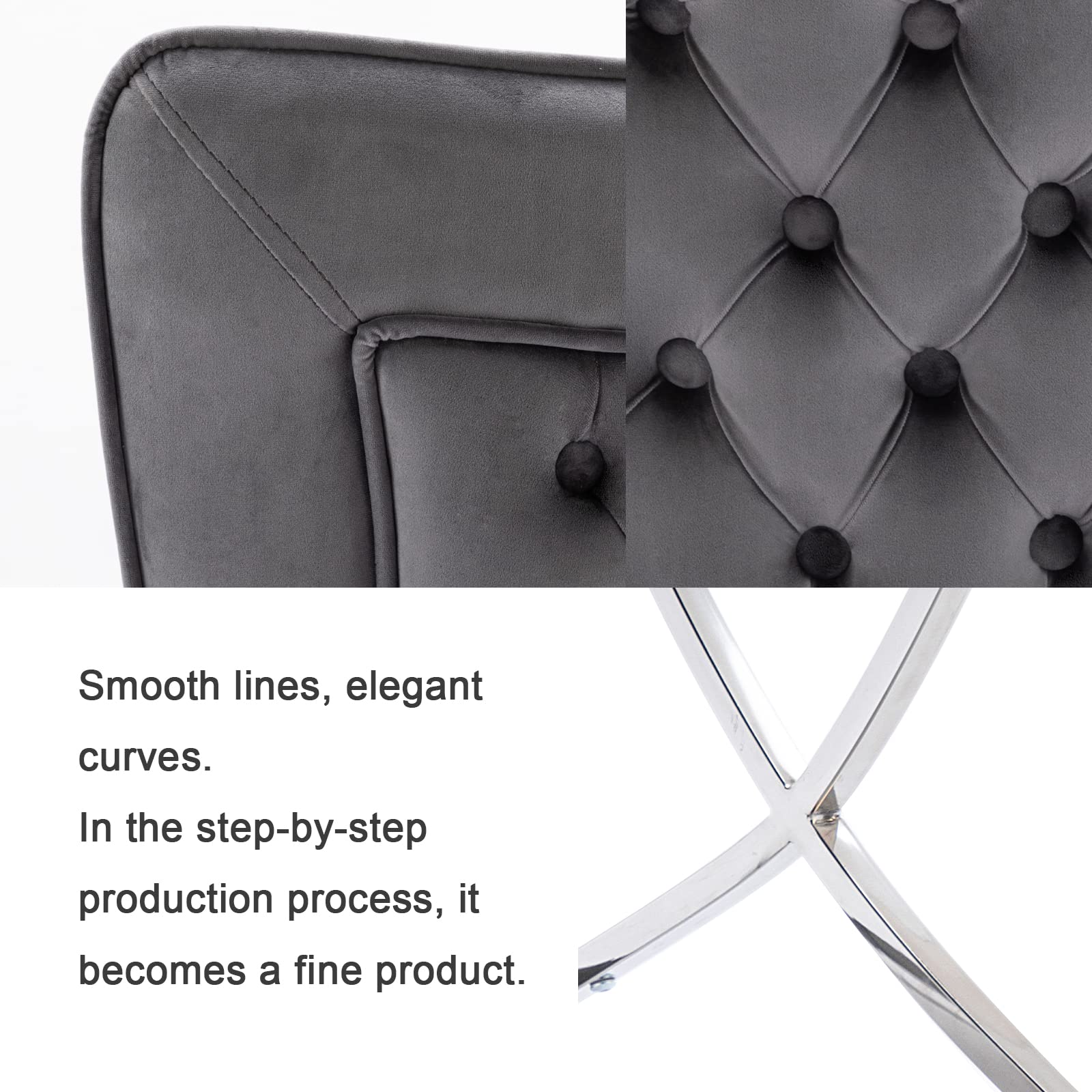 Upgraded Modern Luxury Dining Chairs Set of 2 - Premium Velvet Upholstered Accent Chairs with Stainless Steel Legs for Dining Room & Living Room - Dark Grey Home Decor - Perfect for Elegant Dinners & Cozy Lounging