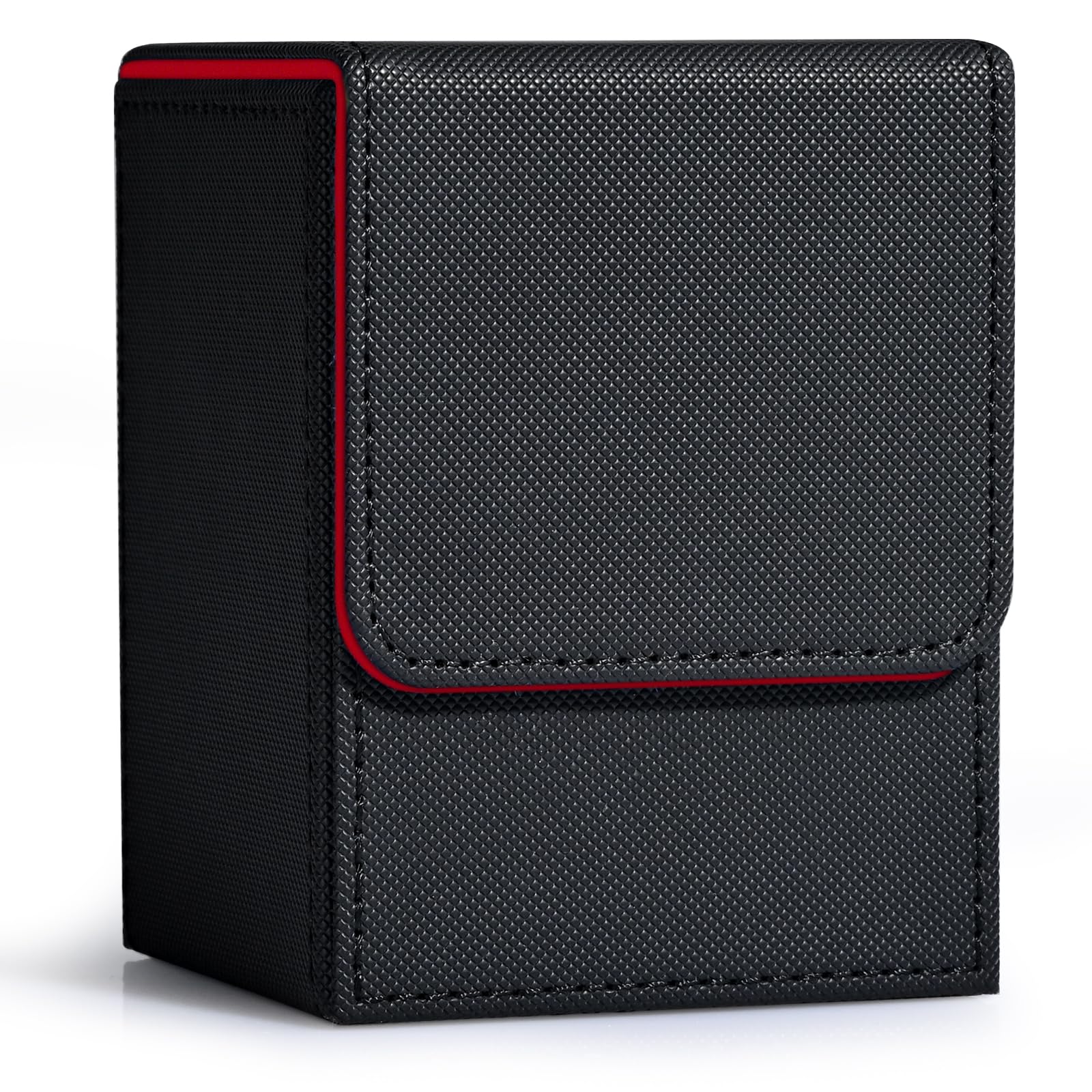 Premium ZLCA Trading Card Deck Box - Holds 100+ Single Sleeved MTG, YuGiOh, Pokemon & TCG Cards | PU Leather Magnetic Closure Storage Case for Magic The Gathering, CCG Games (Black & Red) - Perfect for Tournaments, Game Nights & Collectors