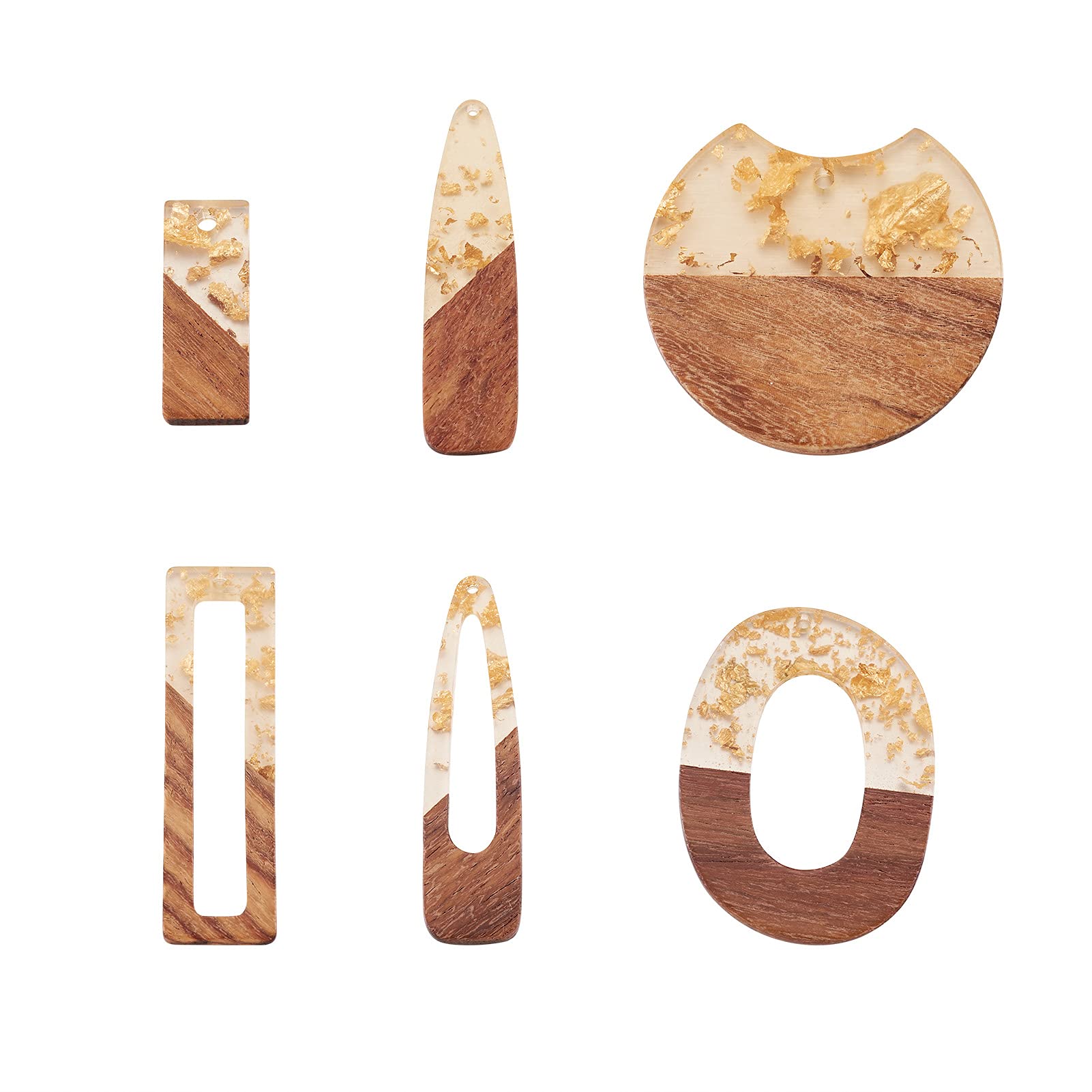 12Pcs Resin & Walnut Pendants for Jewelry Making - 6 Styles (Rectangle, Oval, Bullet, Geometric) - Vintage Wood Statement Pendants with Foil Accents - DIY Necklace, Bracelet & Earring Craft Supplies - Perfect for Handmade Jewelry, Gifts & Boho Fashion Accessories