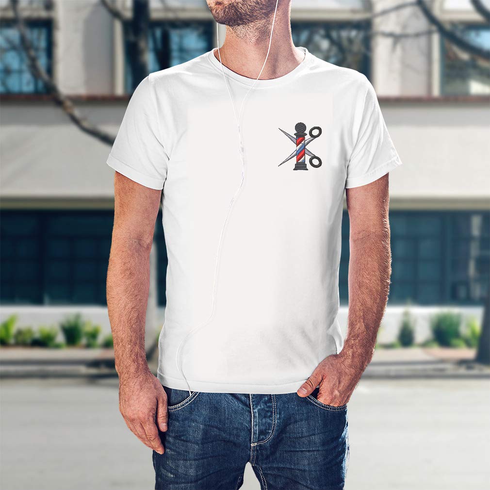 Funny Barber Pole Scissors Graphic T-Shirt for Men - 100% Cotton Comfort Fit Tee - Perfect for Barbers, Hairstylists & Salon Appreciation Gifts