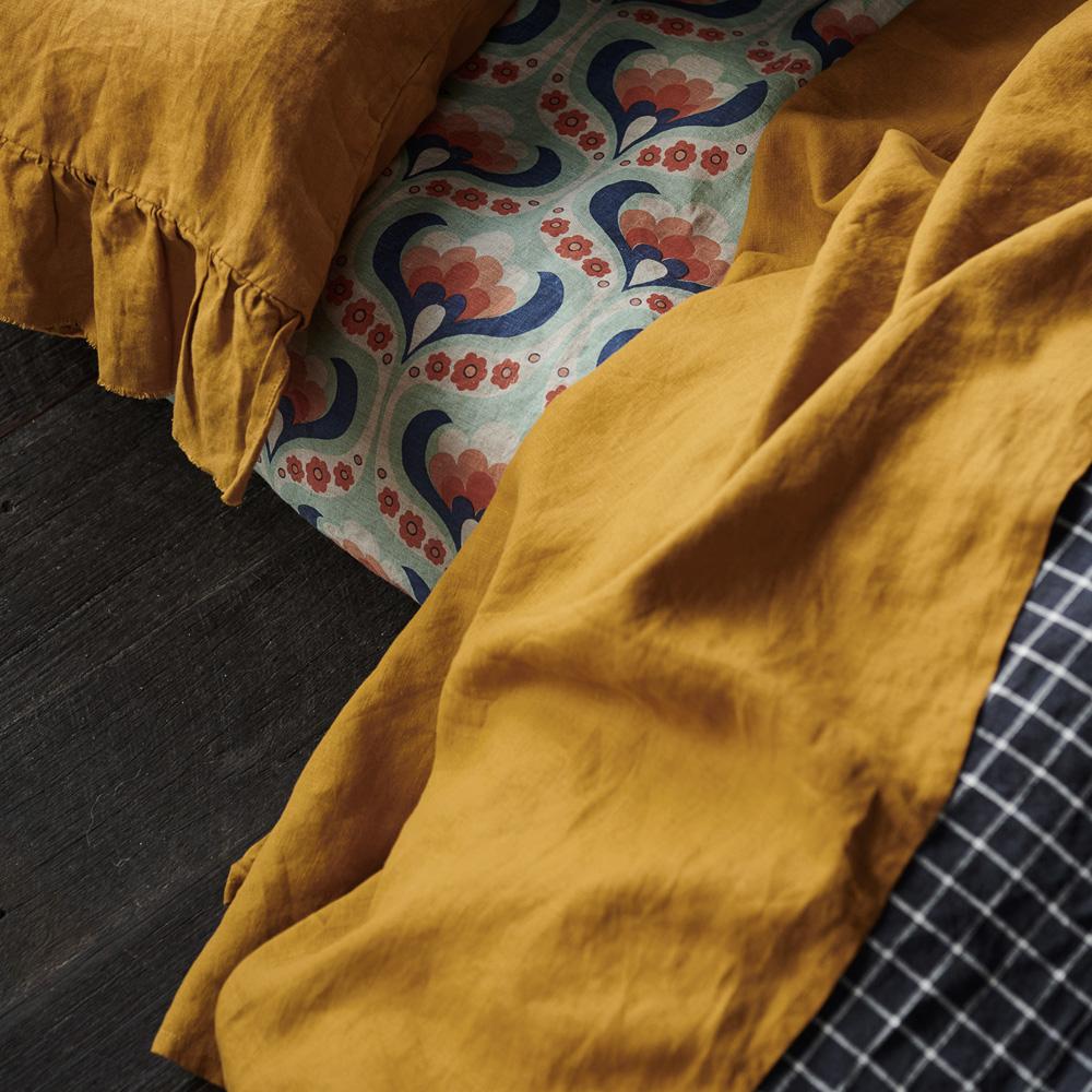 100% Pure Linen Flat Sheet with Turmeric Dye | Organic & Hypoallergenic Bedding | Perfect for Eco-Friendly Homes & Spa Retreats