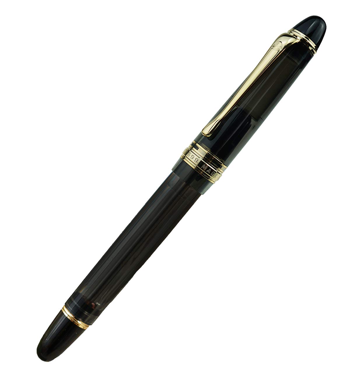 Lanxivi Yongsheng 699 Fountain Pen with Bent Nib (Fude Style) - Fine to Broad Line Variation, Vacuum Filling System, Transparent Gray Acrylic Body - Perfect for Calligraphy, Sketching & Journaling