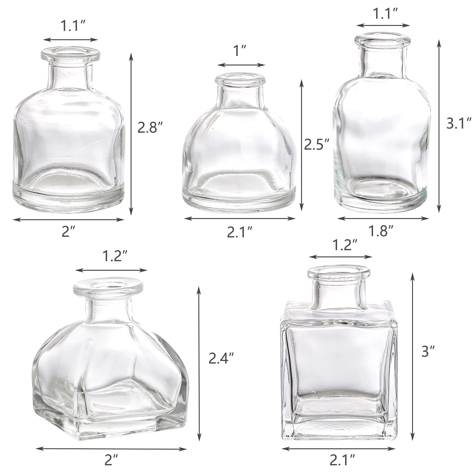 Hedume Set of 10 Small Clear Glass Flower Vases - Mini Bud Vases for Home Decor, Wedding Centerpieces, Rustic Table Decorations | Perfect for Dining Tables, Shelves, and Event Floral Arrangements