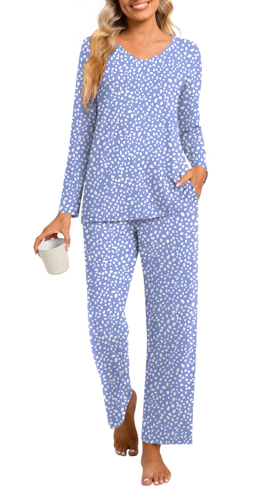 Syoss 2-Piece Women's Fall Pajama Set - Long Sleeve Cozy Lounge Sleepwear with Pockets | Perfect for Relaxing at Home, Sleepovers & Cold Weather Comfort
