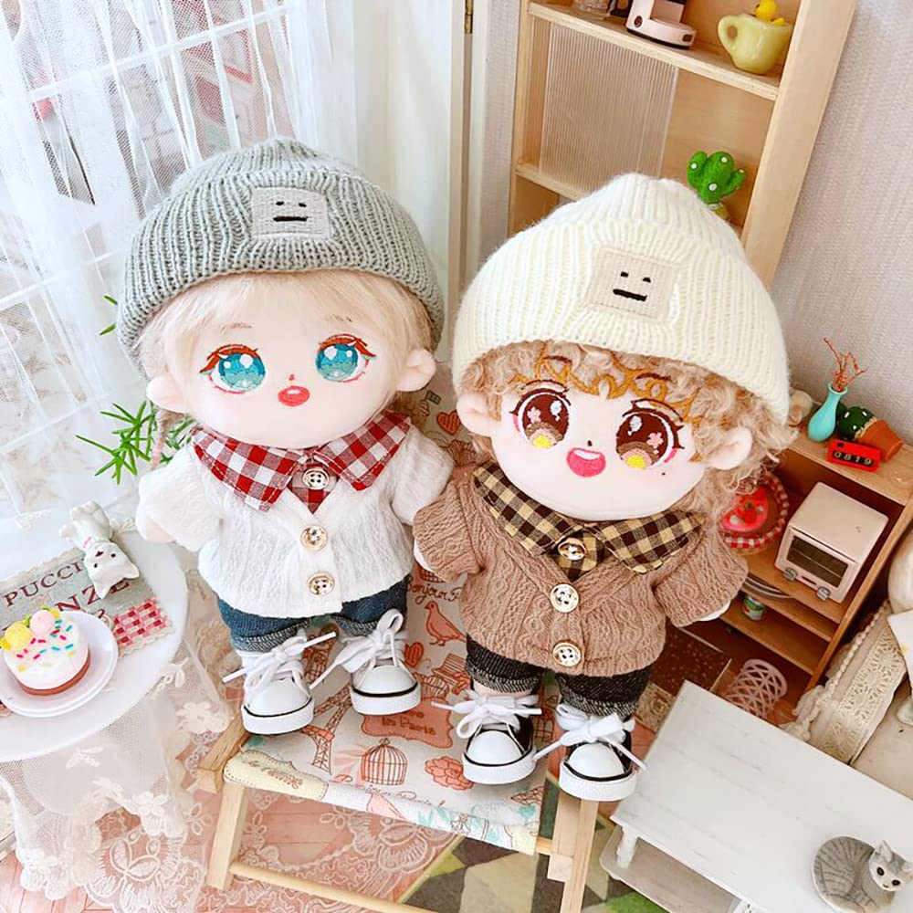 20cm Plush Doll Clothes Set - Hat, Sweater & Shorts for Dressup Play