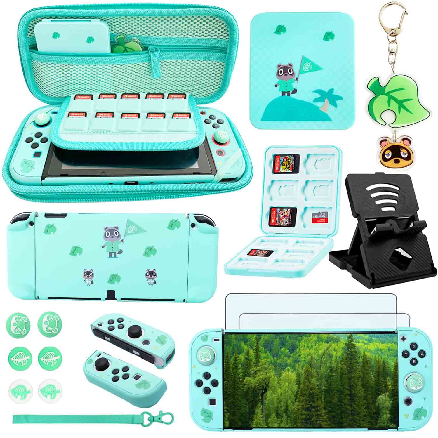 YOOWA Nintendo Switch OLED Animal Crossing Accessories Bundle - Carrying Case, Protective Cover, Screen Protector & Game Card Holder for 2021 Model | Perfect for Travel, Gaming Parties & Home Entertainment