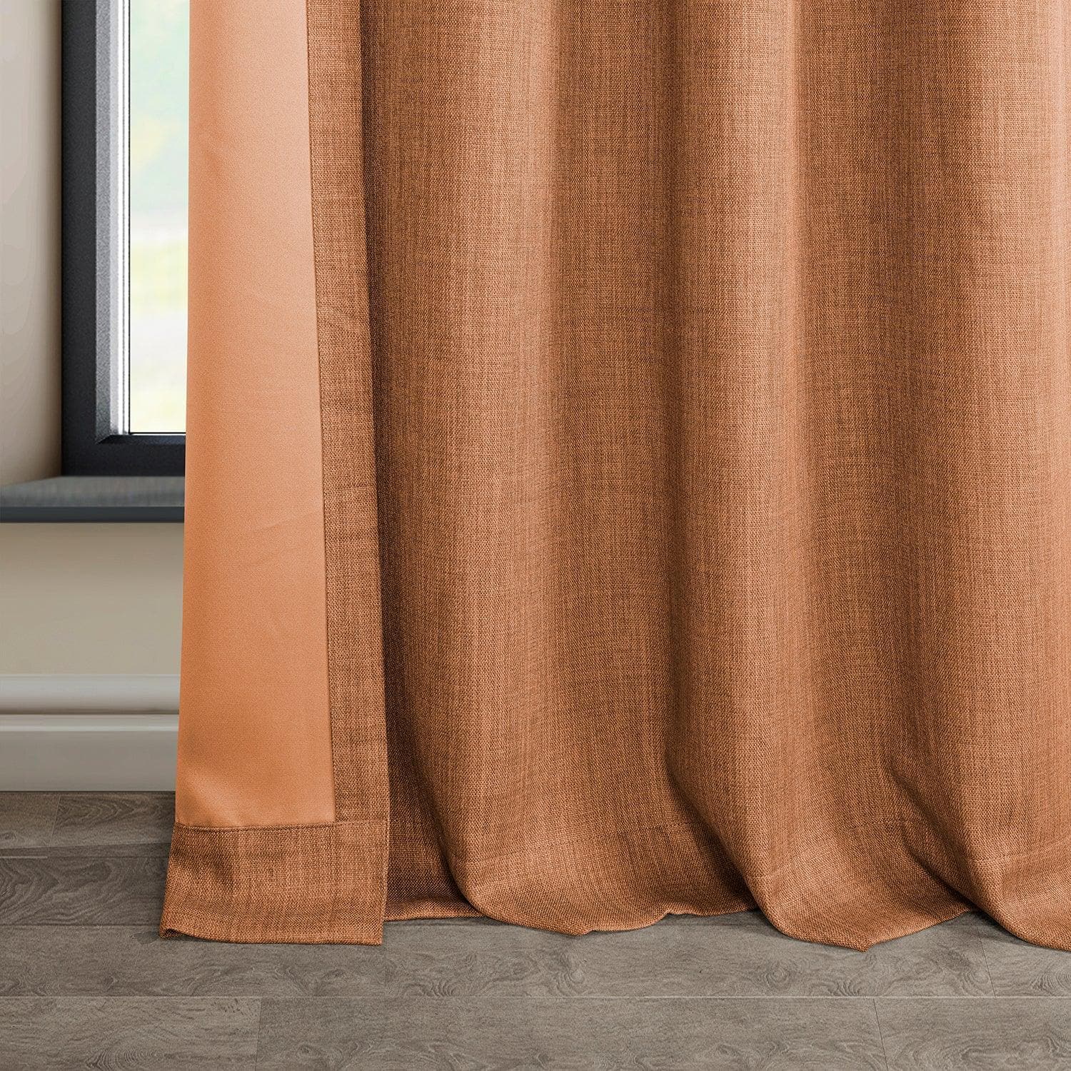 Desert Orange Grommet Textured Faux Linen Blackout Curtains - Thermal Insulated Window Drapes for Bedroom, Living Room & Home Theater