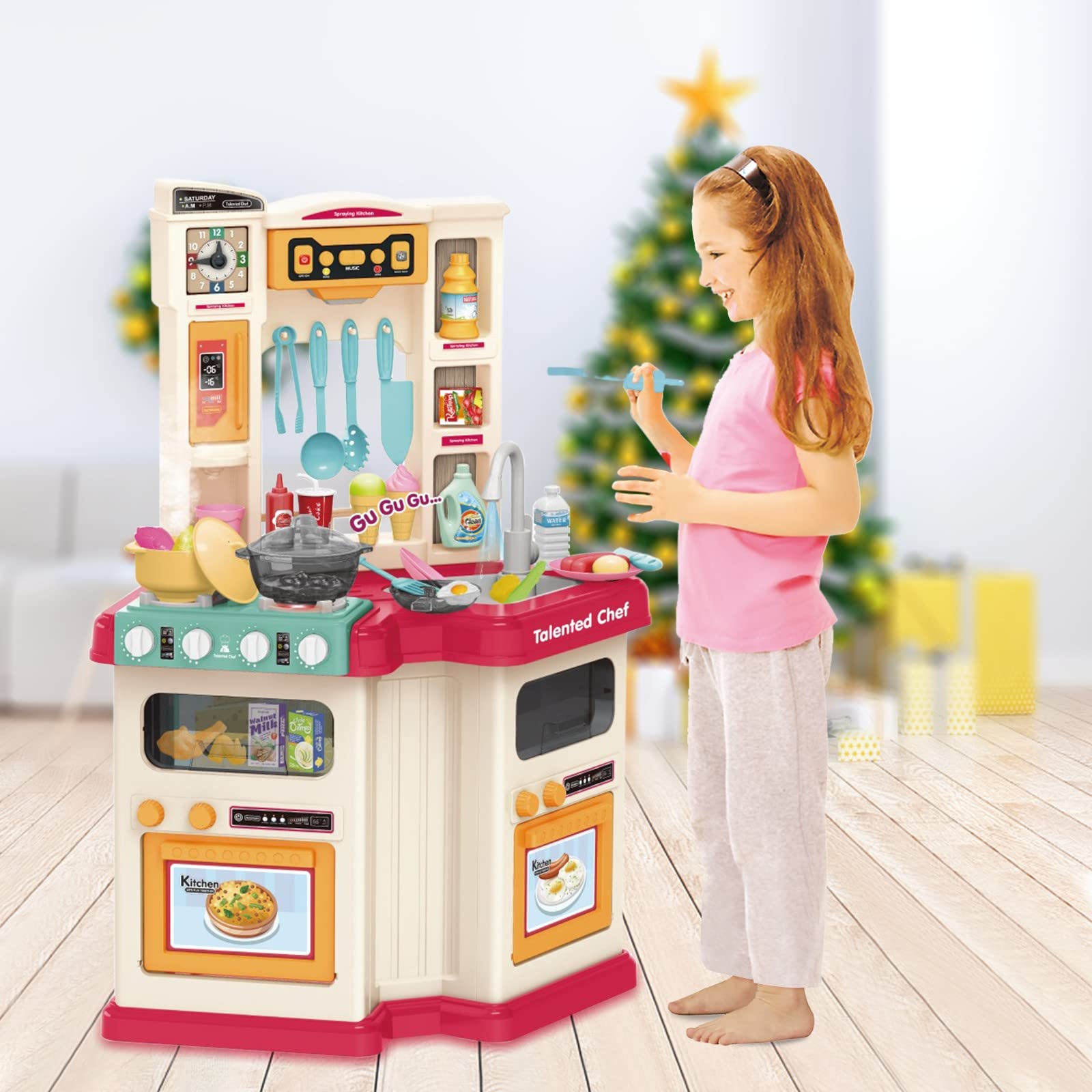 Kids Kitchen Playset Toy with Real Cooking Spray & Water Boiling Sounds - Pretend Play Cooking Set for Toddlers & Preschoolers - Perfect for Imaginative Play, Birthday Gifts & Early Learning Development