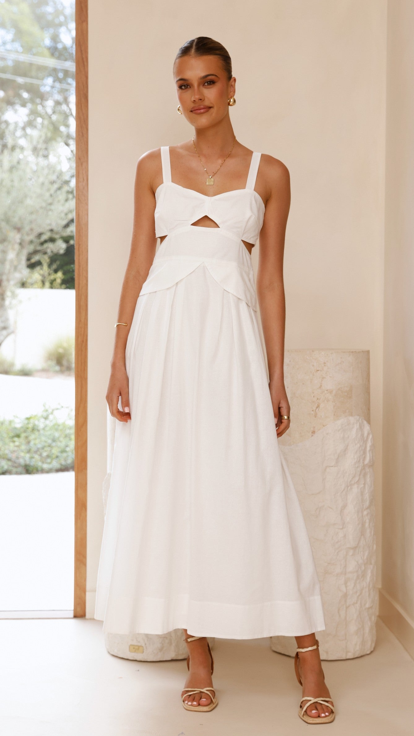 Harleigh Midi Dress - Elegant White Flowy Summer Dress for Women | Perfect for Weddings, Parties & Beach Vacations