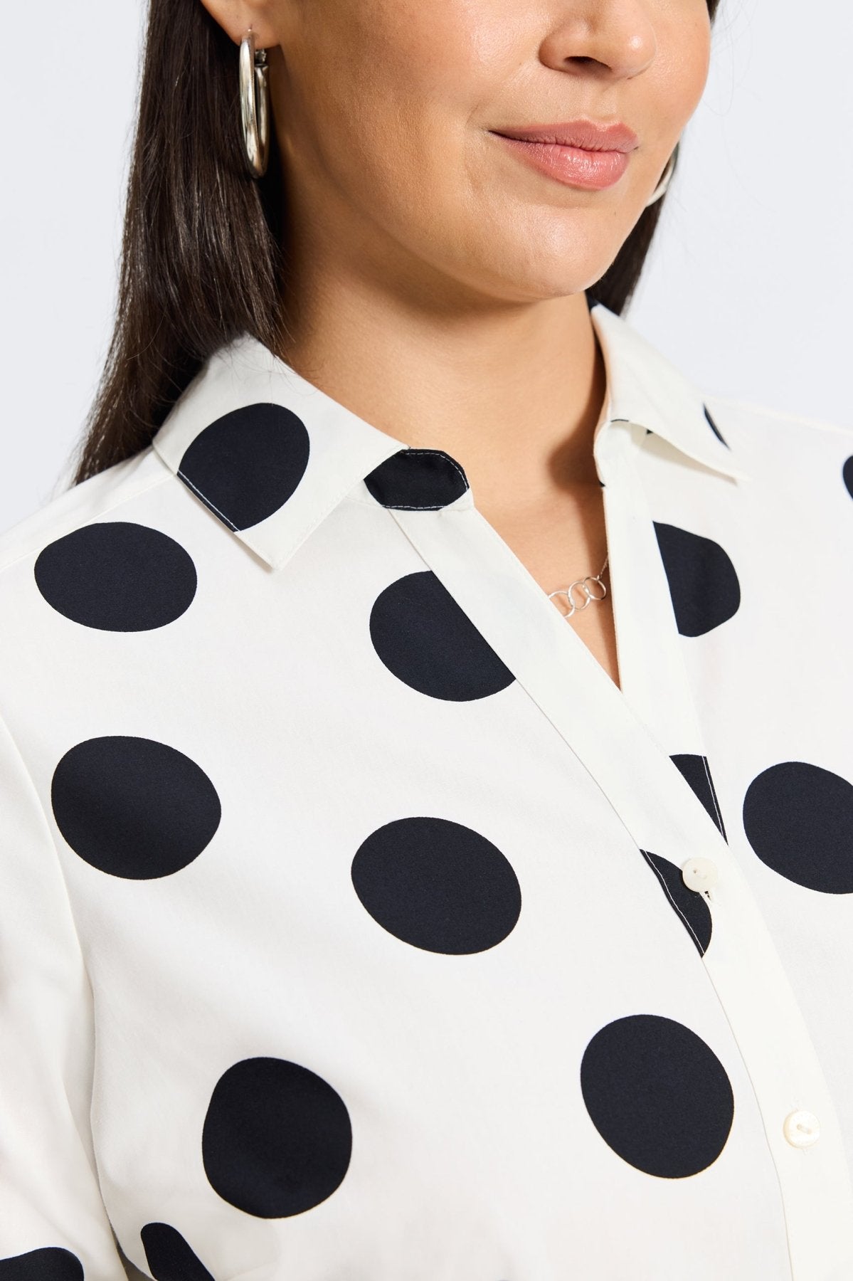 Mary Plus Black & White Polka Dot Long Sleeve Blouse - Women's Fashion Tops for Work, Office & Casual Wear