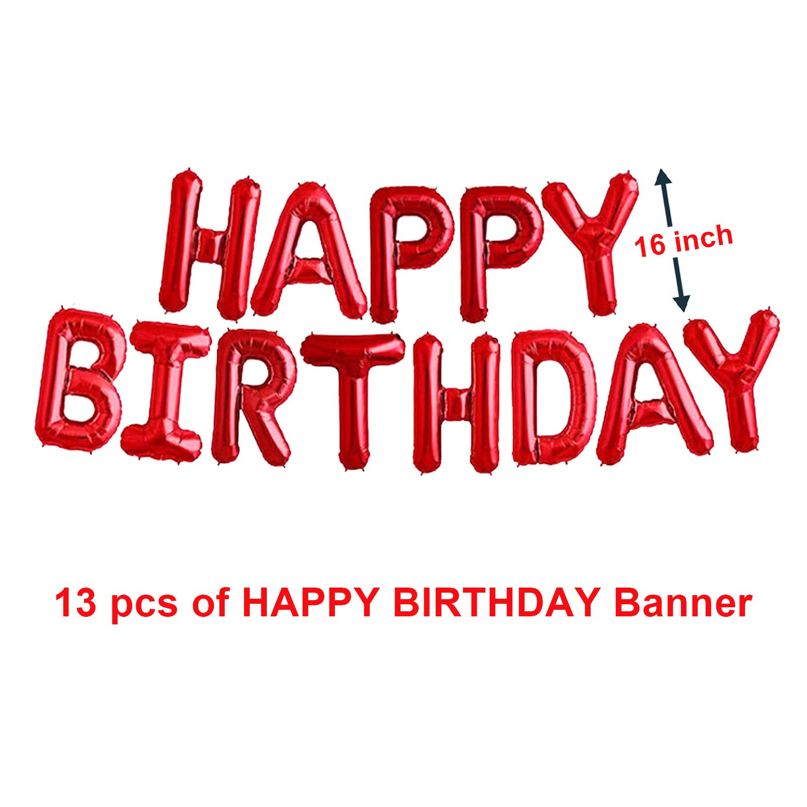 16 Inch Happy Birthday Balloons Decorations Set - 13 Letter Balloons, 2 Giant Star Foil Balloons, 4 Confetti Balloons, 6 Latex Balloons (Red) | Party Decor, Birthday Celebration, Baby Shower, Anniversary, Graduation, Wedding Backdrop