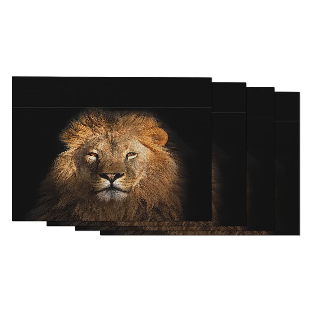 AOYEGO Lion King Placemats Set of 4 - 12x18 Inch Cotton Linen Table Mats with Majestic Forest Animal Design for Dining Table - Perfect for Home Decor, Parties, and Everyday Use