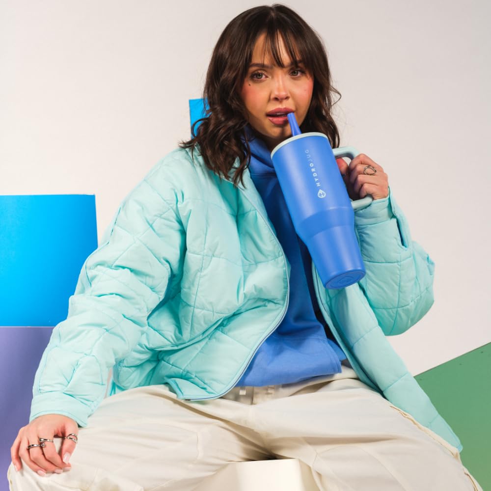 HydroJug Traveler - 40 oz Insulated Stainless Steel Water Bottle with Handle & Flip Straw - Leak Proof Tumbler with Rubber Base Fits in Car Cup Holder - Perfect Gift for Women & Men - Ideal for Gym, Hiking, Office & Travel - Riptide