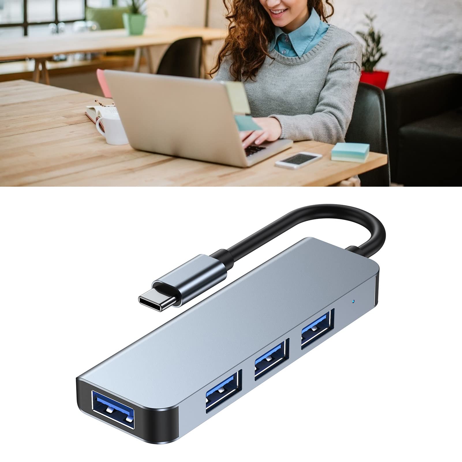 4-Port USB C Hub with USB 3.0 - Aluminum Alloy USB C to USB Adapter for Laptop, MacBook, iPad Pro - Expand Connectivity for Mouse, Keyboard, External Drive & More