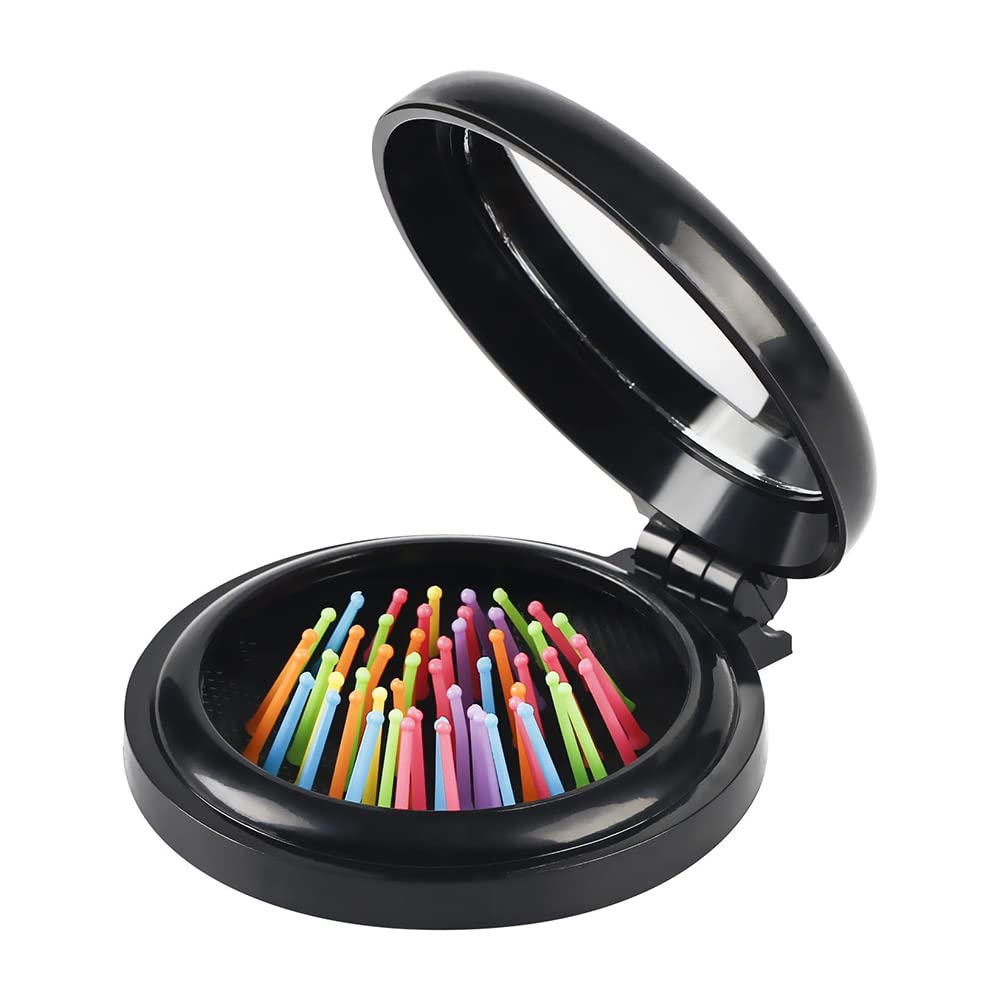 Foldable Travel Hair Comb with Mirror - Black Round Pocket Hairbrush for Women & Men | Perfect for Travel, Makeup, Gifting (Friends, Family, Lovers) | Compact Personal Care Accessory for Purse, Gym Bag & On-the-Go Styling