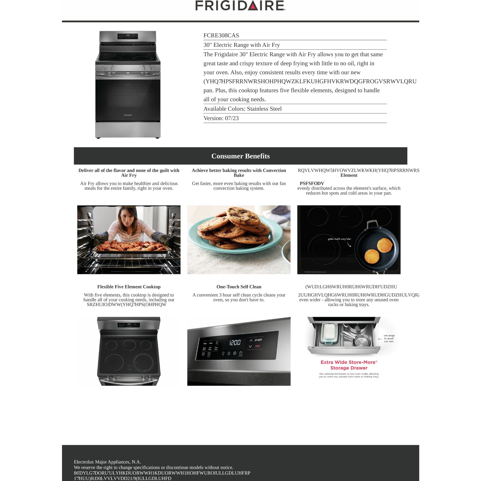 Frigidaire 30 Inch Electric Range FCRE308CAS - Stainless Steel Built-In Oven & Stove for Modern Kitchens | Perfect for Baking, Roasting & Everyday Cooking