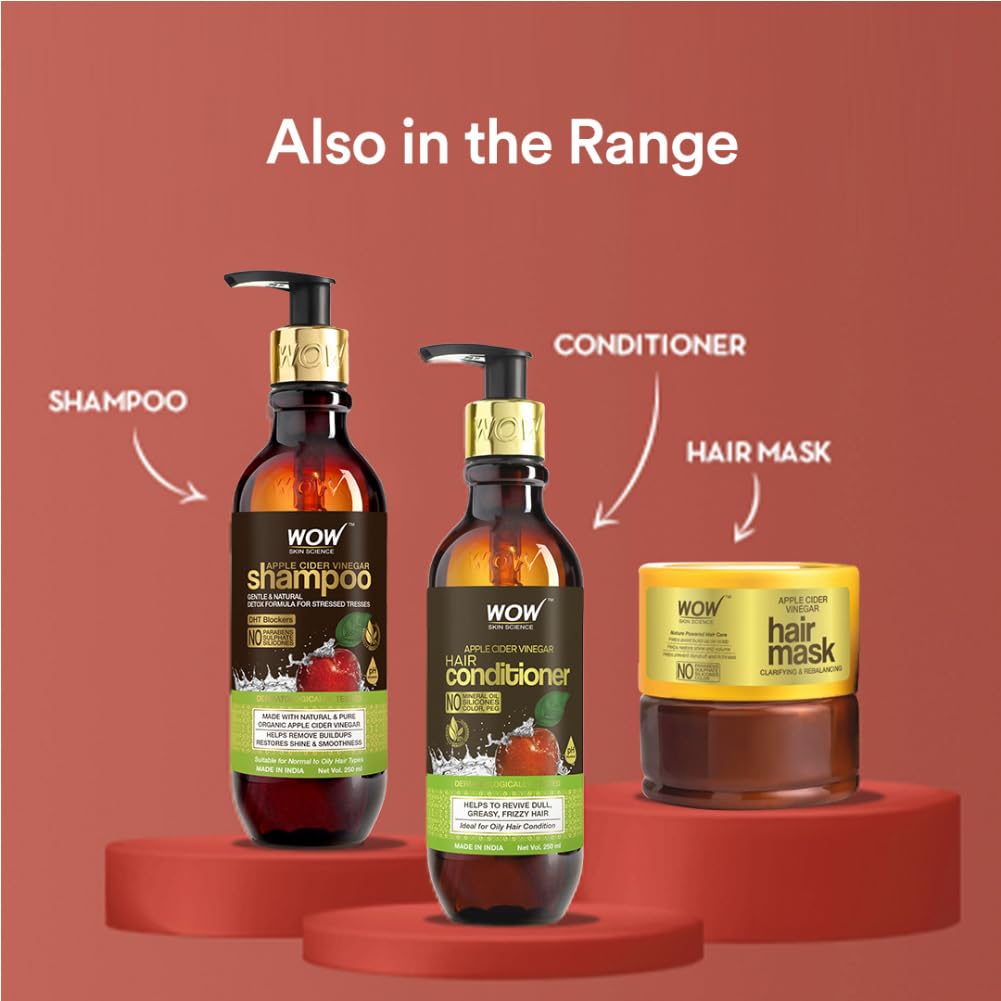 WOW Skin Science Apple Cider Vinegar Shampoo with DHT Blockers - Natural Detox & Buildup Removal for Hair Growth | Sulfate-Free Formula for Men & Women (300ml) | Perfect for Daily Use & Scalp Care