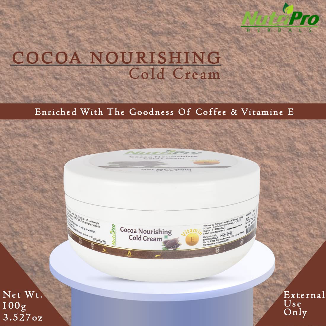 NutriPro Cocoa Nourishing Cold Cream with Coffee & Vitamin E - 100ml Deep Moisturizing Face Cream for Dry Skin, Anti-Aging Protection - Perfect for Night Care & Winter Skincare Routine
