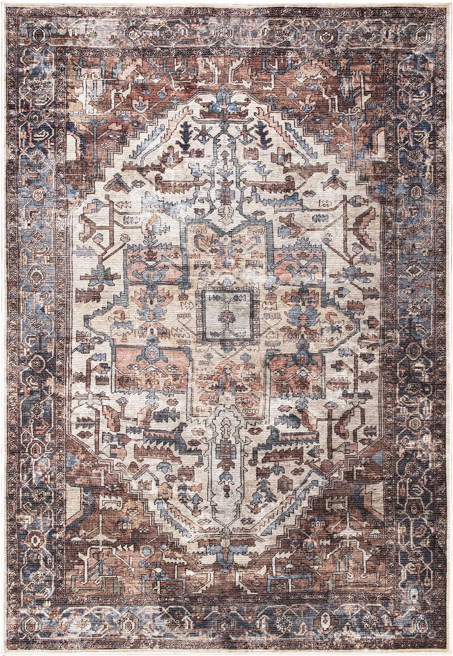 Abani 8' x 10' Vintage Medallion Rectangular Area Rug - Machine Washable, Stain Resistant & Non-Shedding - Terracotta Polypropylene Rug for Living Room, Bedroom & Dining Room
