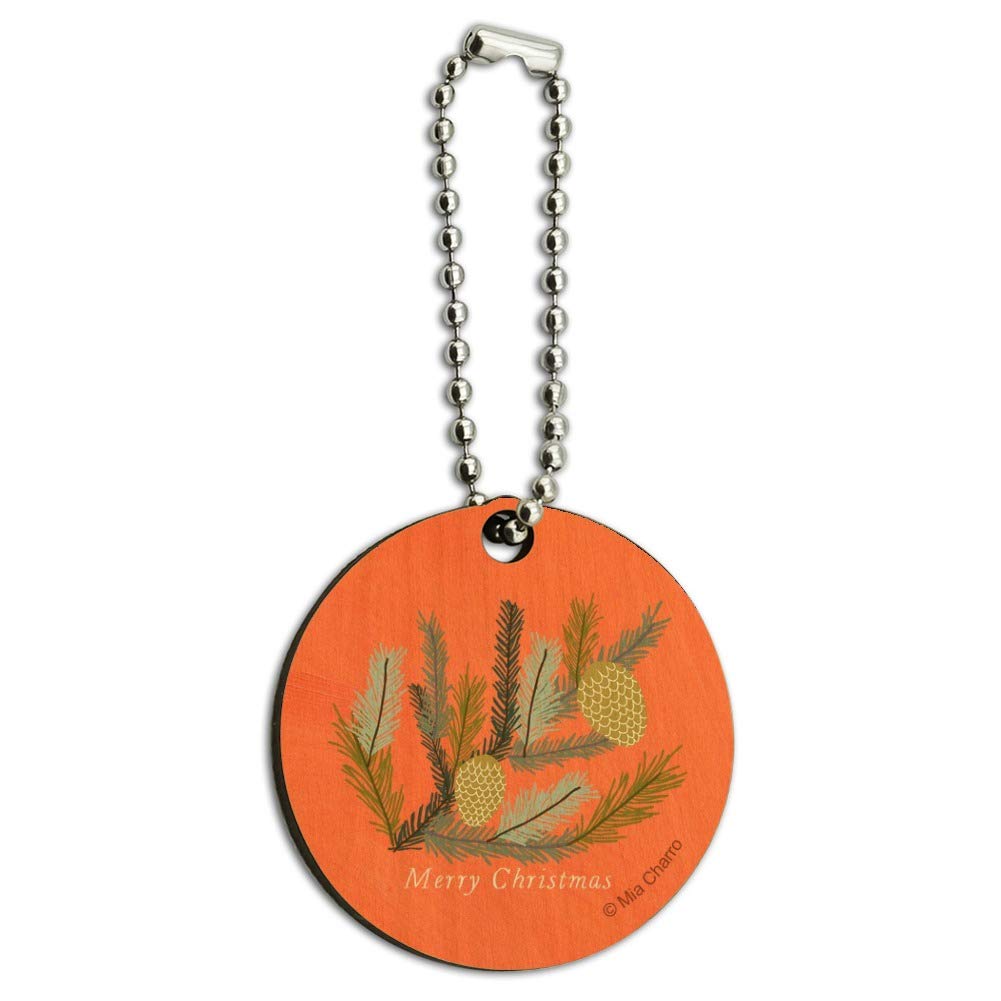 Merry Christmas Pinecone Wooden Round Keychain - Festive Holiday Key Ring for Gifts & Decor | Perfect for Christmas Tree Ornaments, Stocking Stuffers & Party Favors