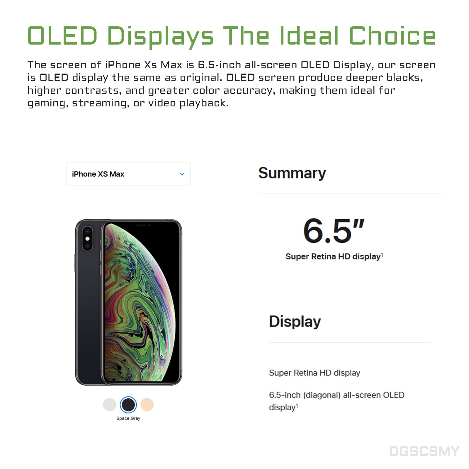 iPhone Xs Max OLED Screen Replacement 6.5 Inch with Front Speaker, Proximity Sensor & 3D Touch - Full Display Assembly Repair Kit for Models A1921 A2101 A2102 A2103 A2104 | Perfect for DIY Phone Repair at Home or Professional Tech Shops